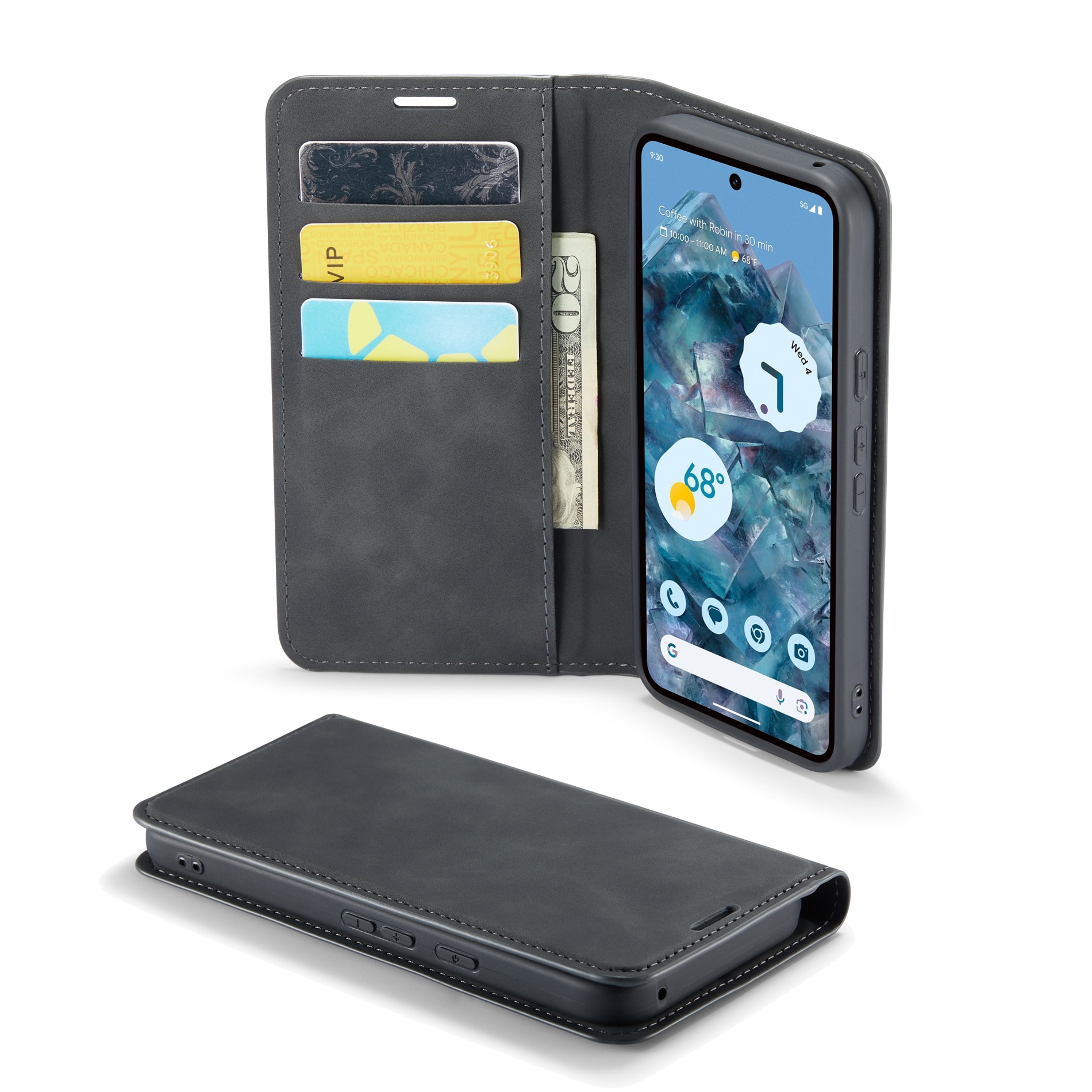 Coque portefeuille mince Google Pixel 9, Noir