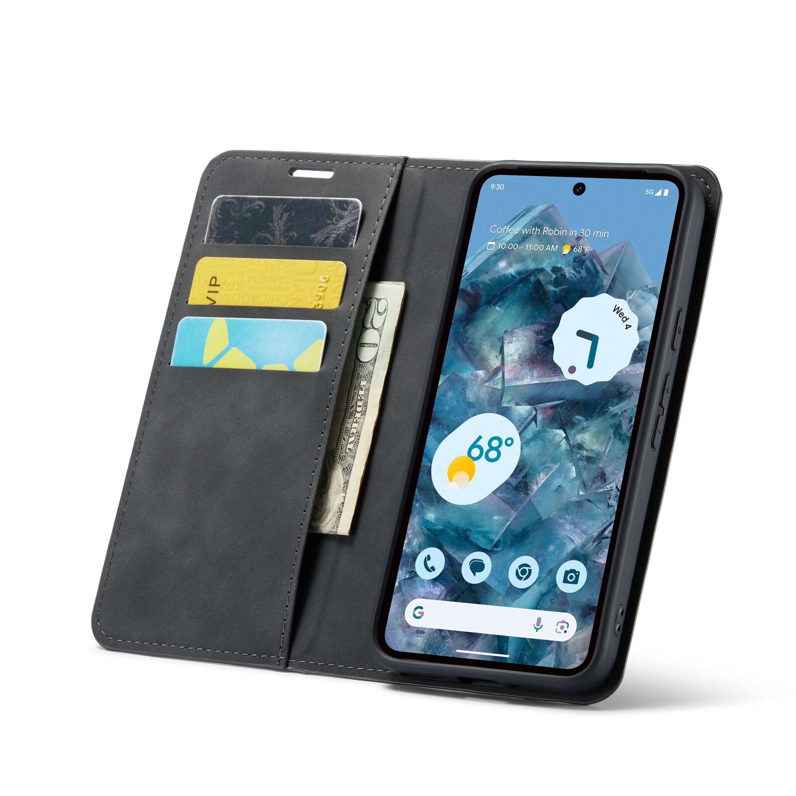 Coque portefeuille mince Google Pixel 9, Noir