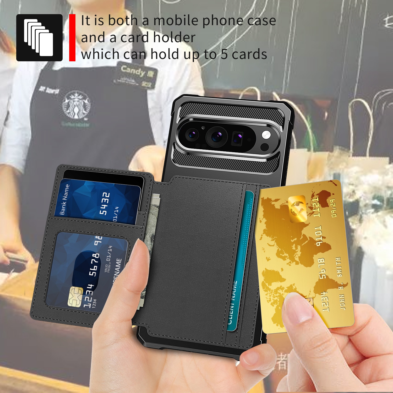 Coque porte-cartes Tough Multi-slot Google Pixel 9 Pro, Noir