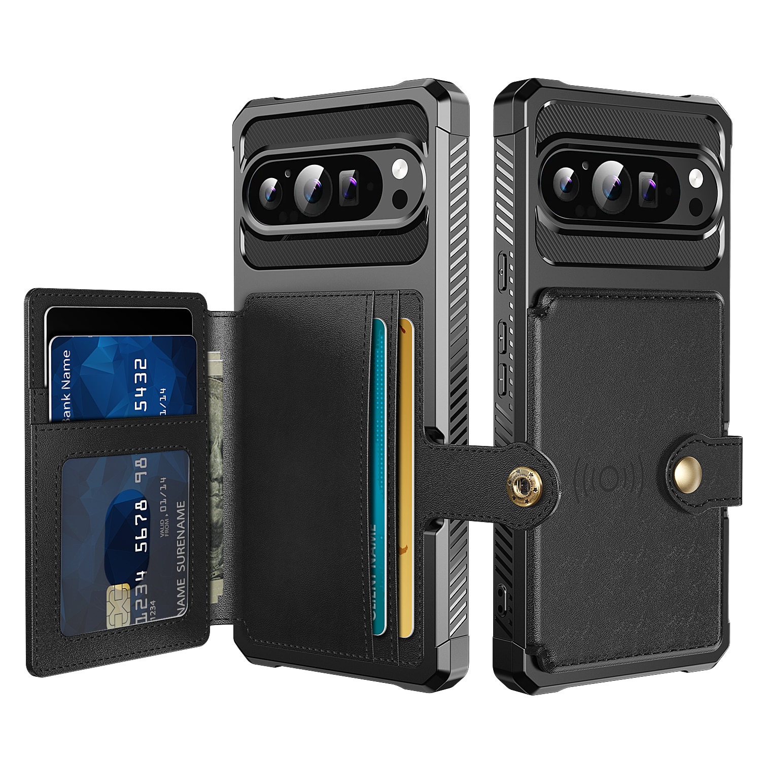 Coque porte-cartes Tough Multi-slot Google Pixel 9 Pro XL, Noir