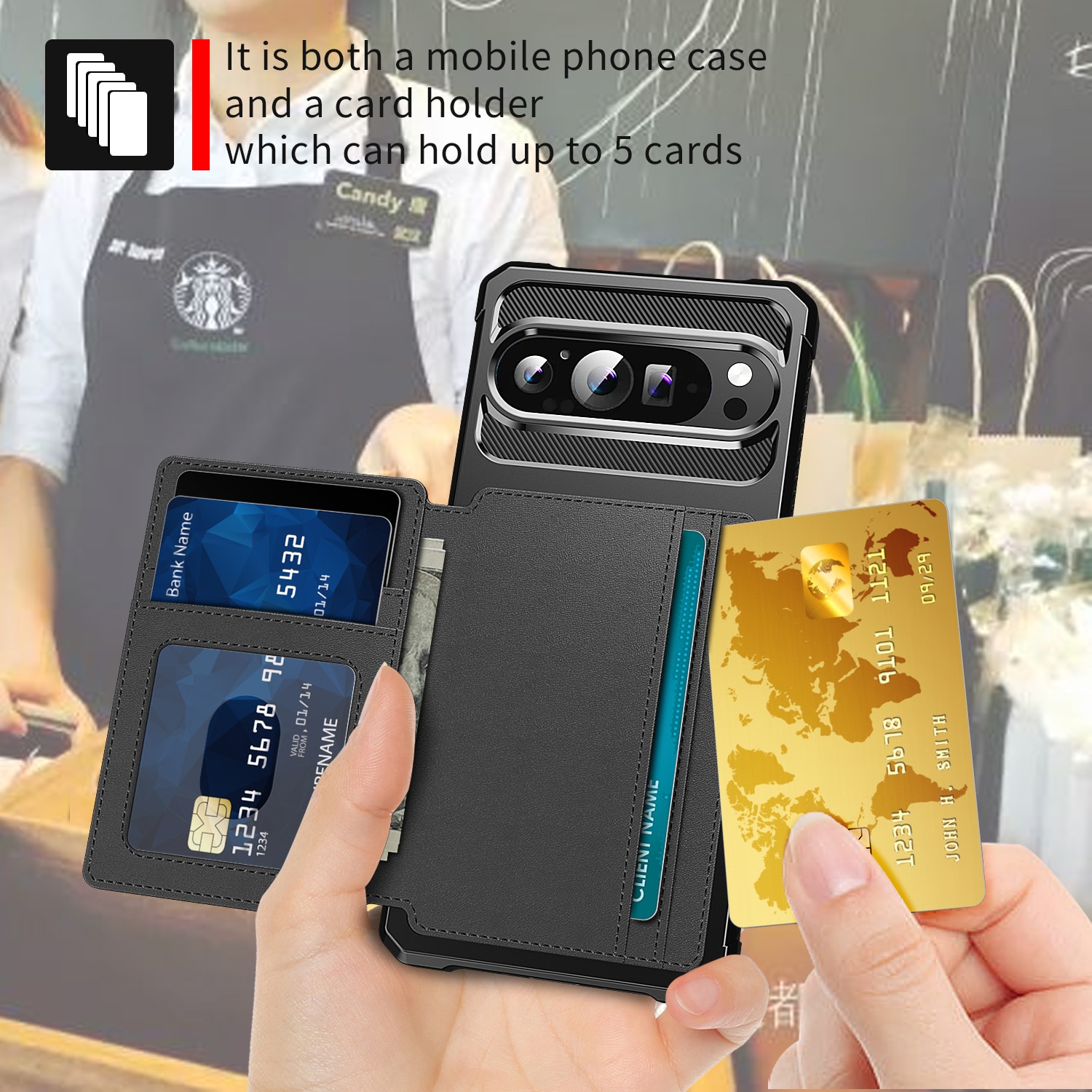 Coque porte-cartes Tough Multi-slot Google Pixel 9 Pro XL, Noir