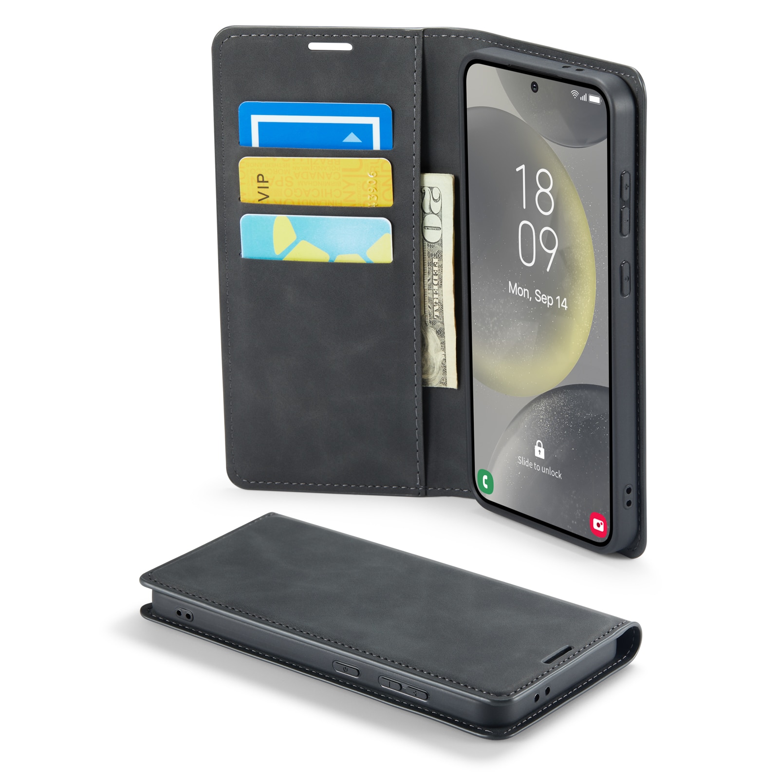 Coque portefeuille mince Samsung Galaxy S24 FE, Noir
