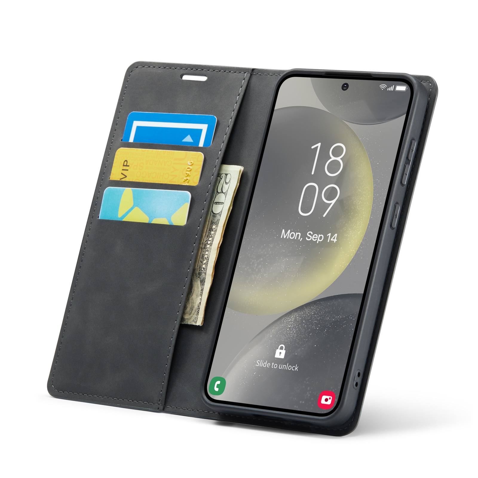 Coque portefeuille mince Samsung Galaxy S24 FE, Noir