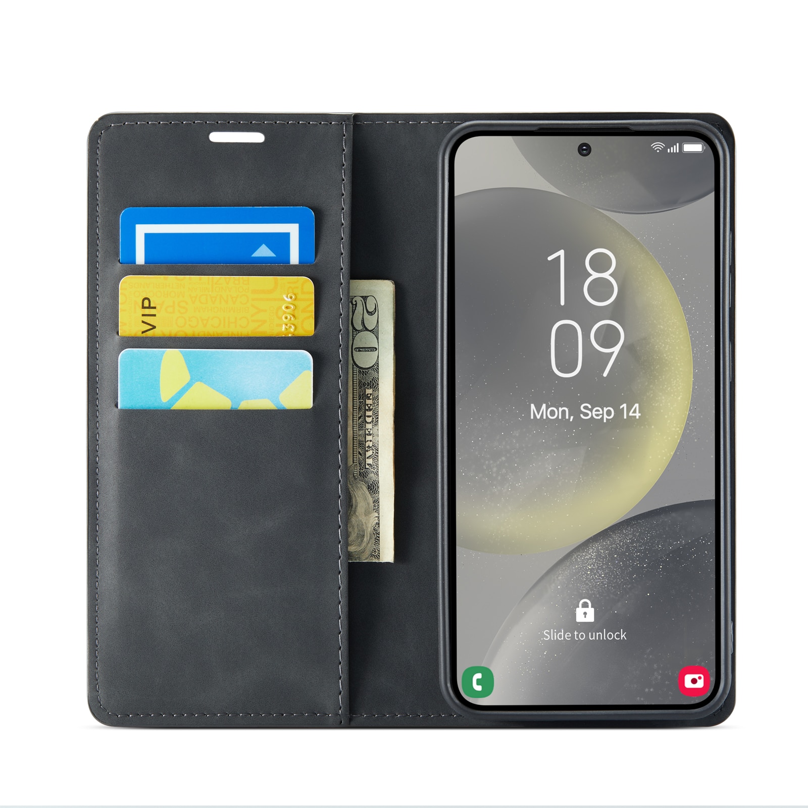 Coque portefeuille mince Samsung Galaxy S24 FE, Noir