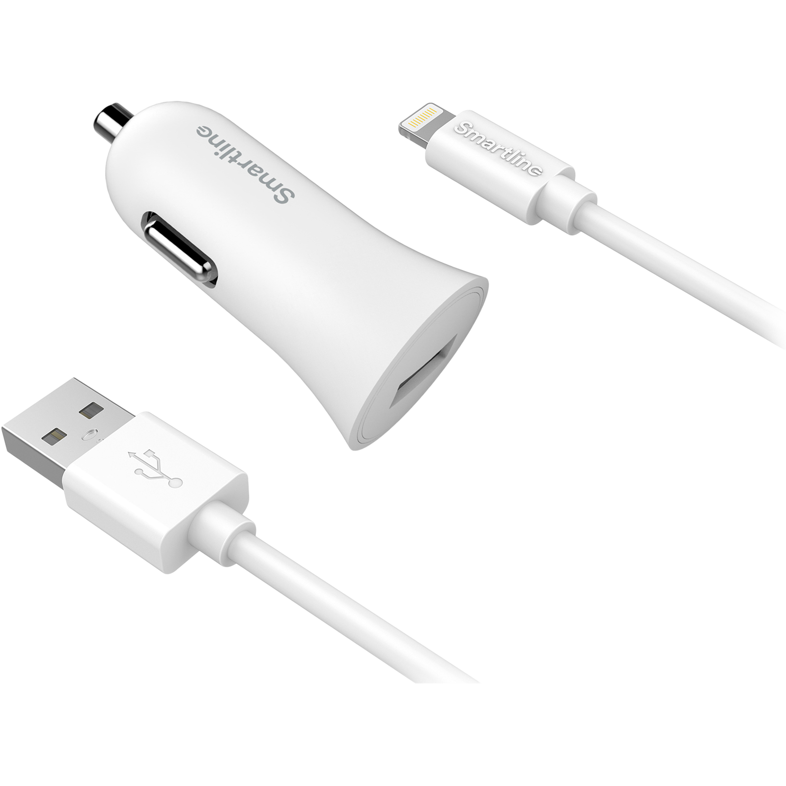 Chargeur de voiture et câble USB-A vers Lightning 1 mètre Blanc