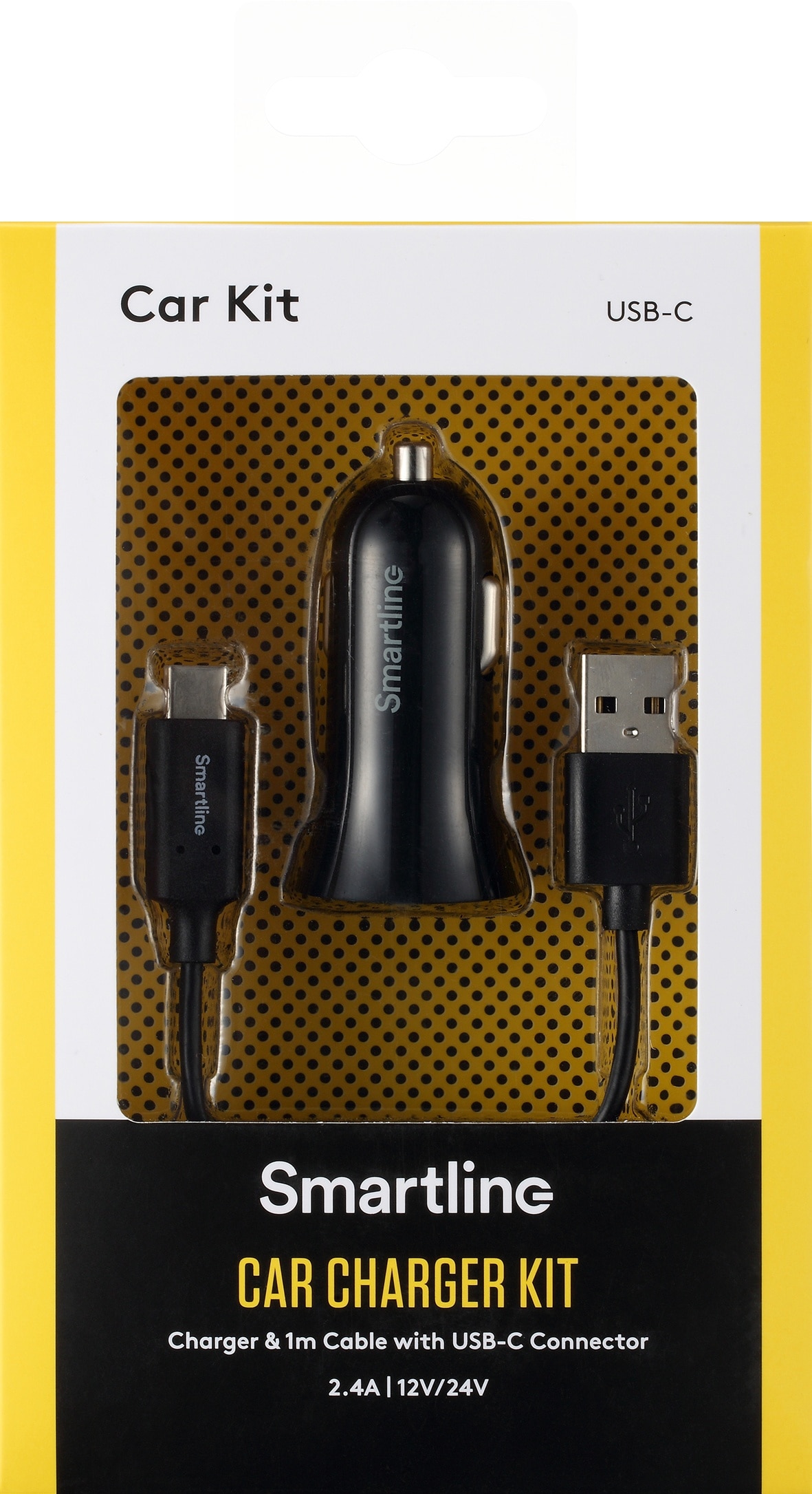 Chargeur de voiture et câble USB-A vers USB-C 1 mètre Noir