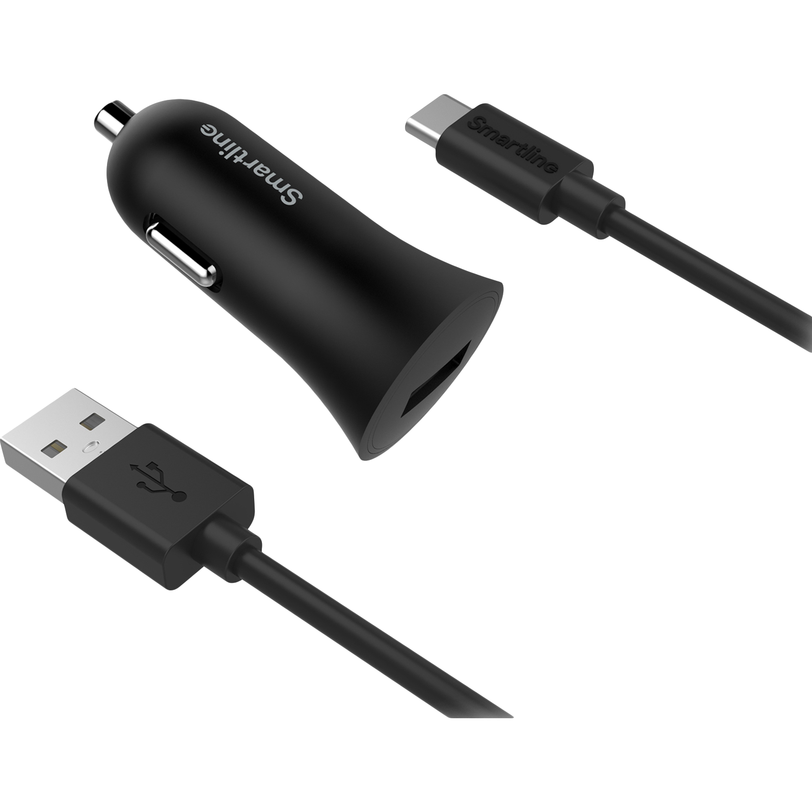 Chargeur de voiture et câble USB-A vers USB-C 1 mètre Noir