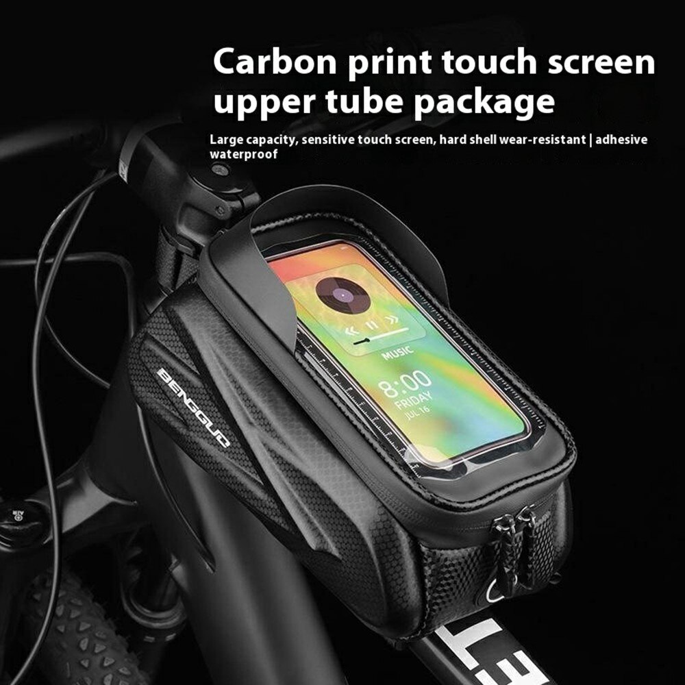 Sac de vélo déperlant avec support pour téléphone, noir