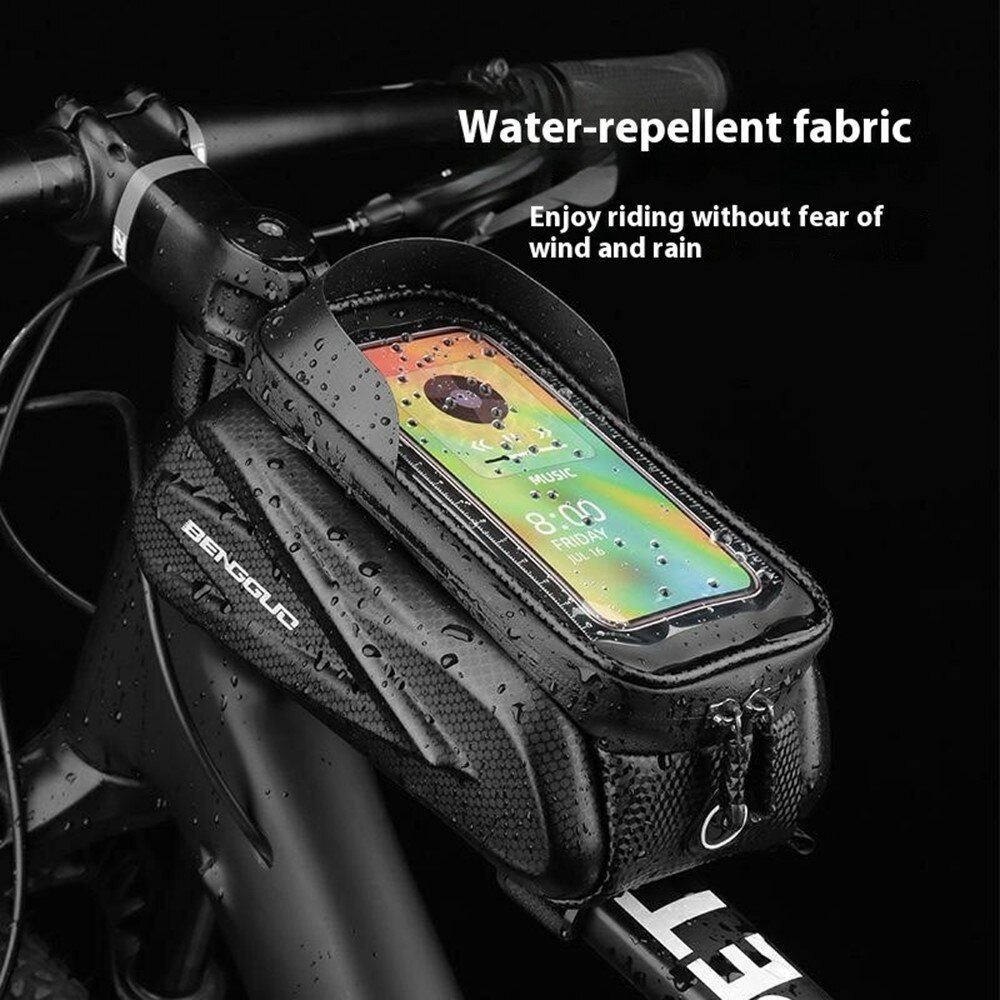 Sac de vélo déperlant avec support pour téléphone, noir