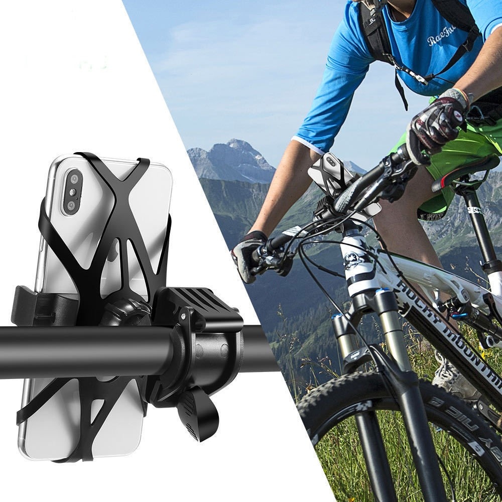 Support téléphone pour vélo avec grip en silicone, noir
