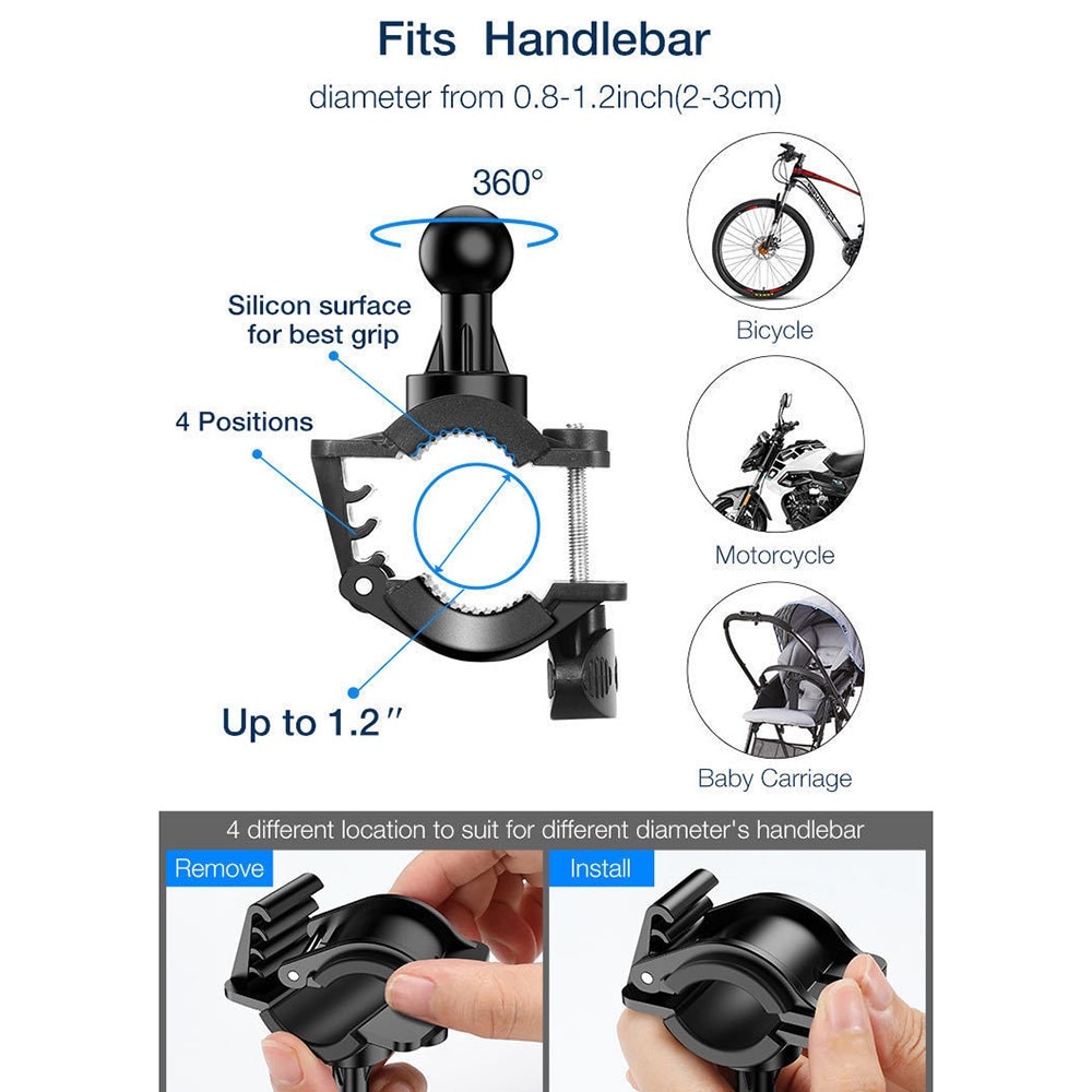Support téléphone pour vélo avec grip en silicone, noir