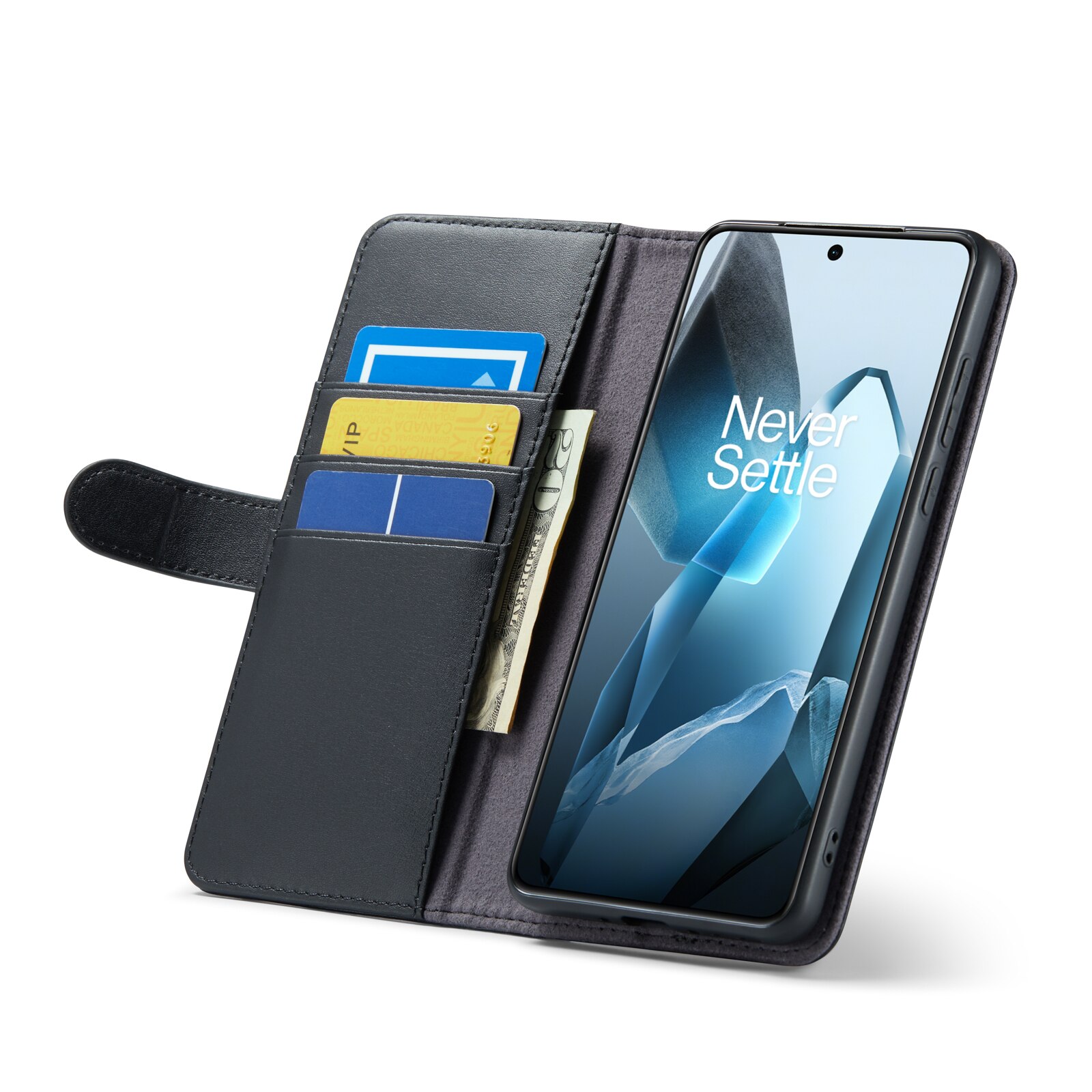 Étui en cuir veritable  OnePlus 13, Noir
