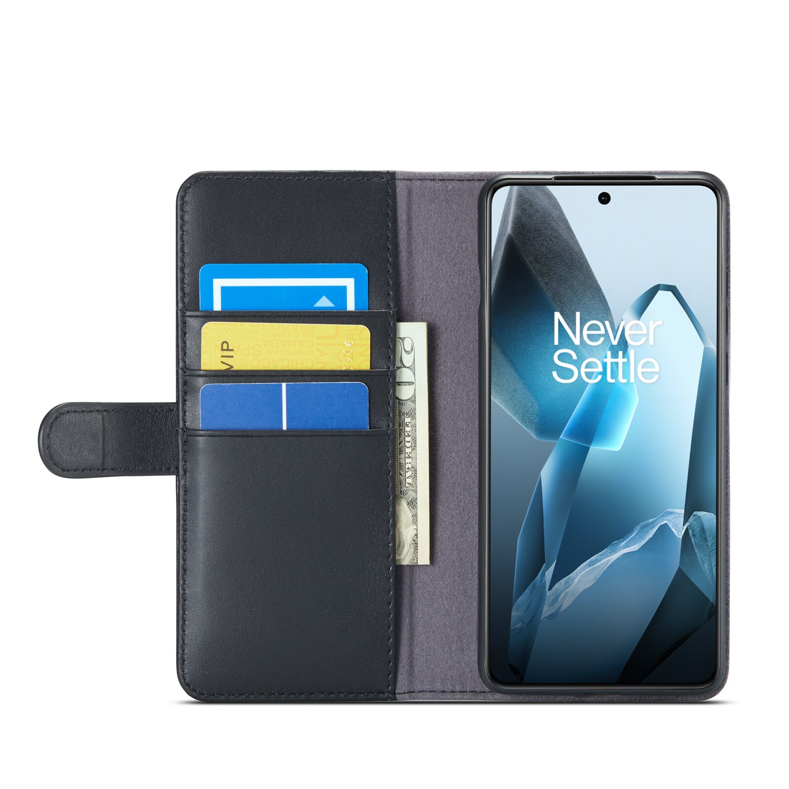 Étui en cuir veritable  OnePlus 13, Noir