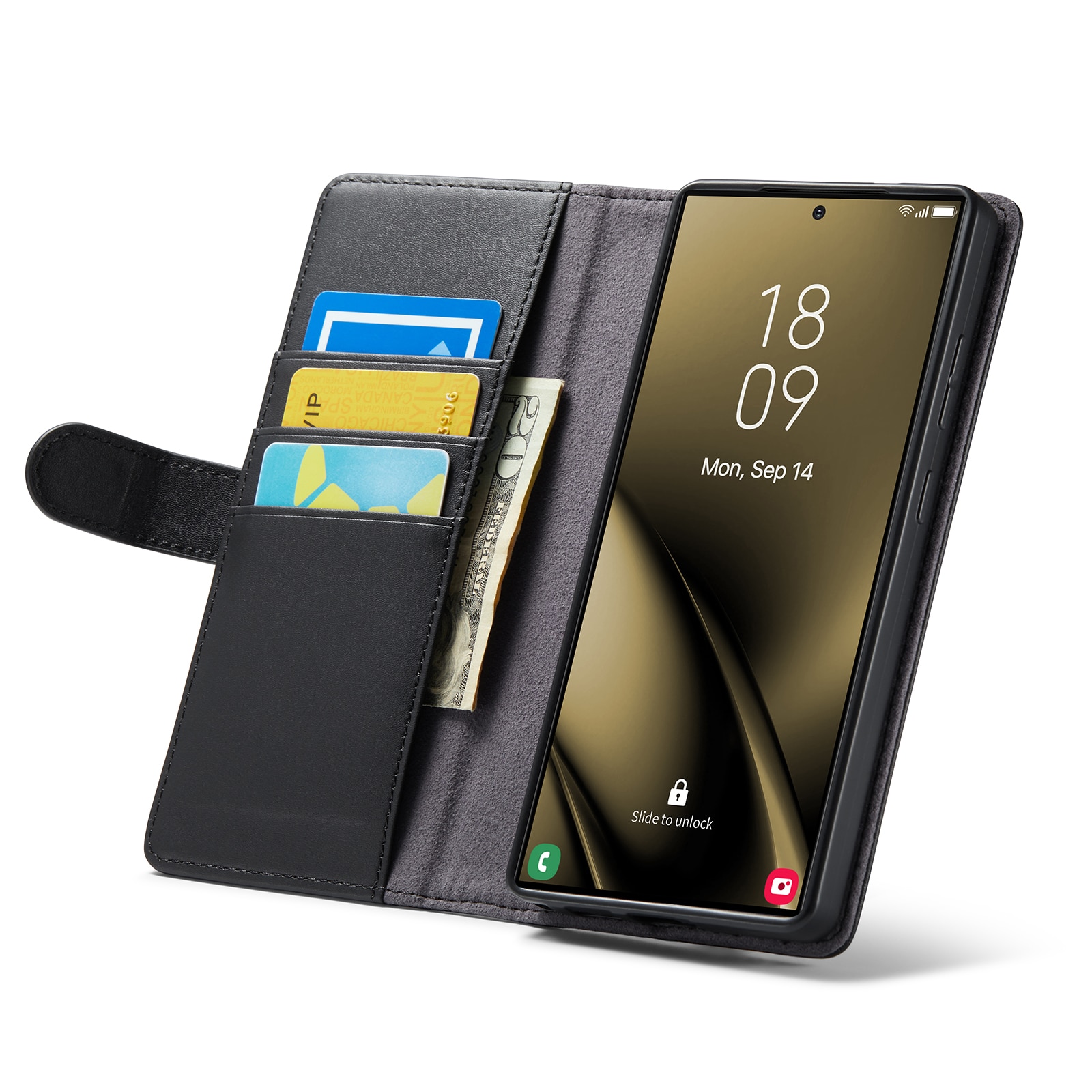 Étui en cuir veritable Samsung Galaxy S25 Ultra, Noir