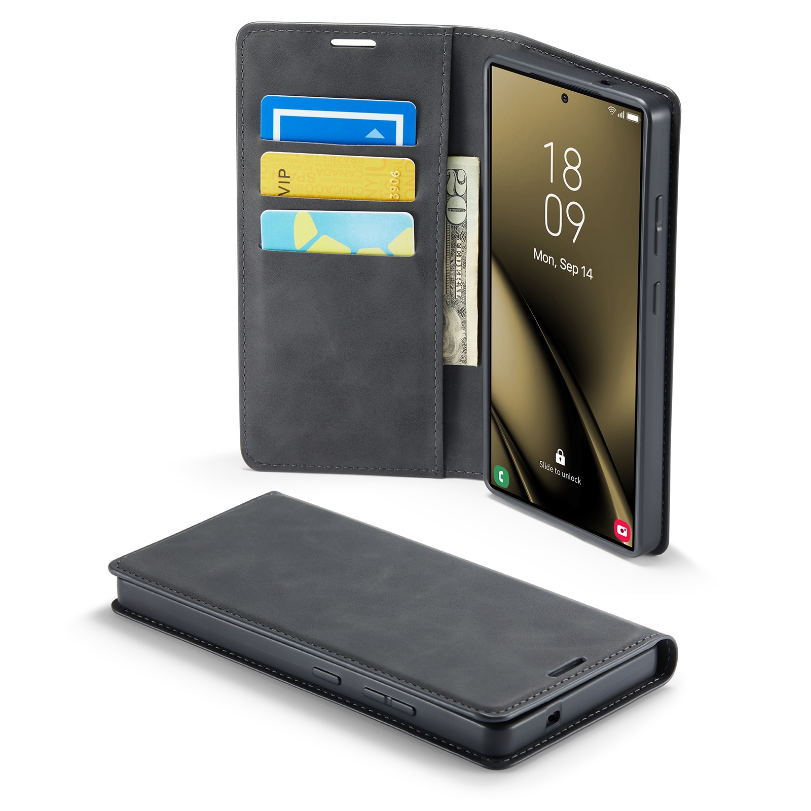 Coque portefeuille mince Samsung Galaxy S25 Ultra, Noir