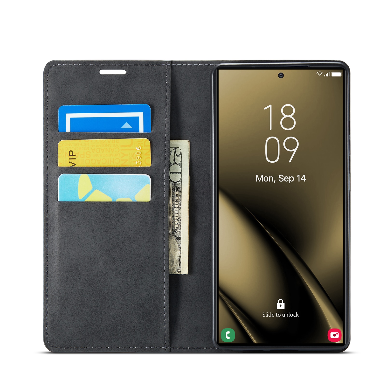 Coque portefeuille mince Samsung Galaxy S25 Ultra, Noir