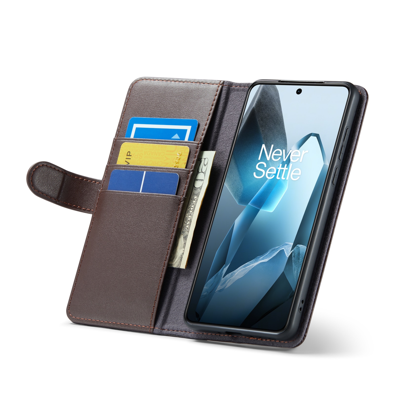 Étui en cuir veritable  OnePlus 13, Marron