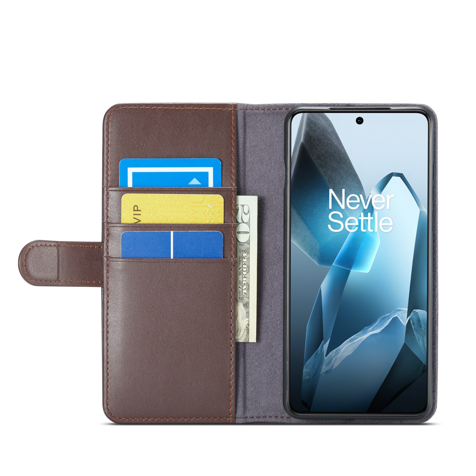 Étui en cuir veritable  OnePlus 13, Marron