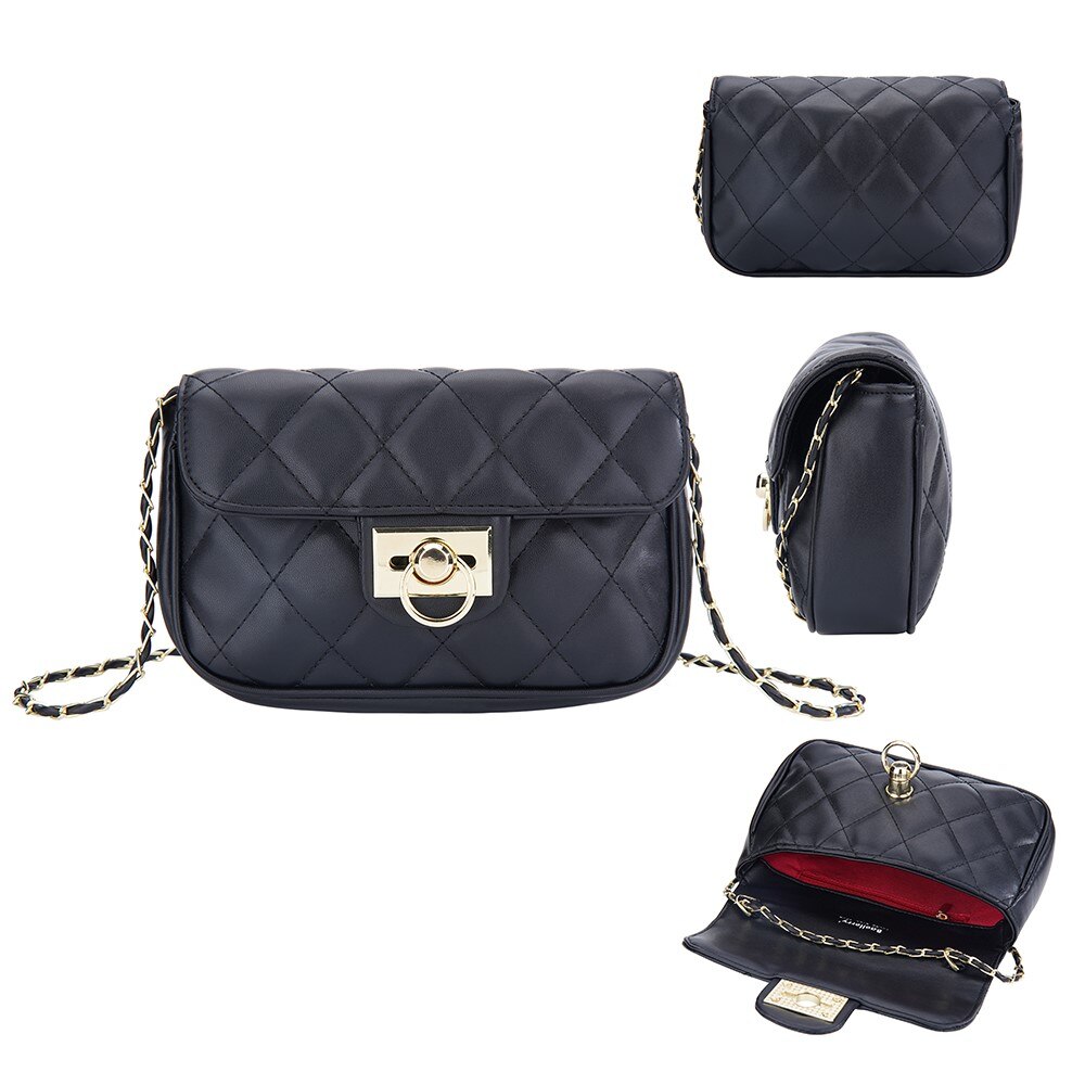 Quilted Crossbody Shoulder Bag, noir