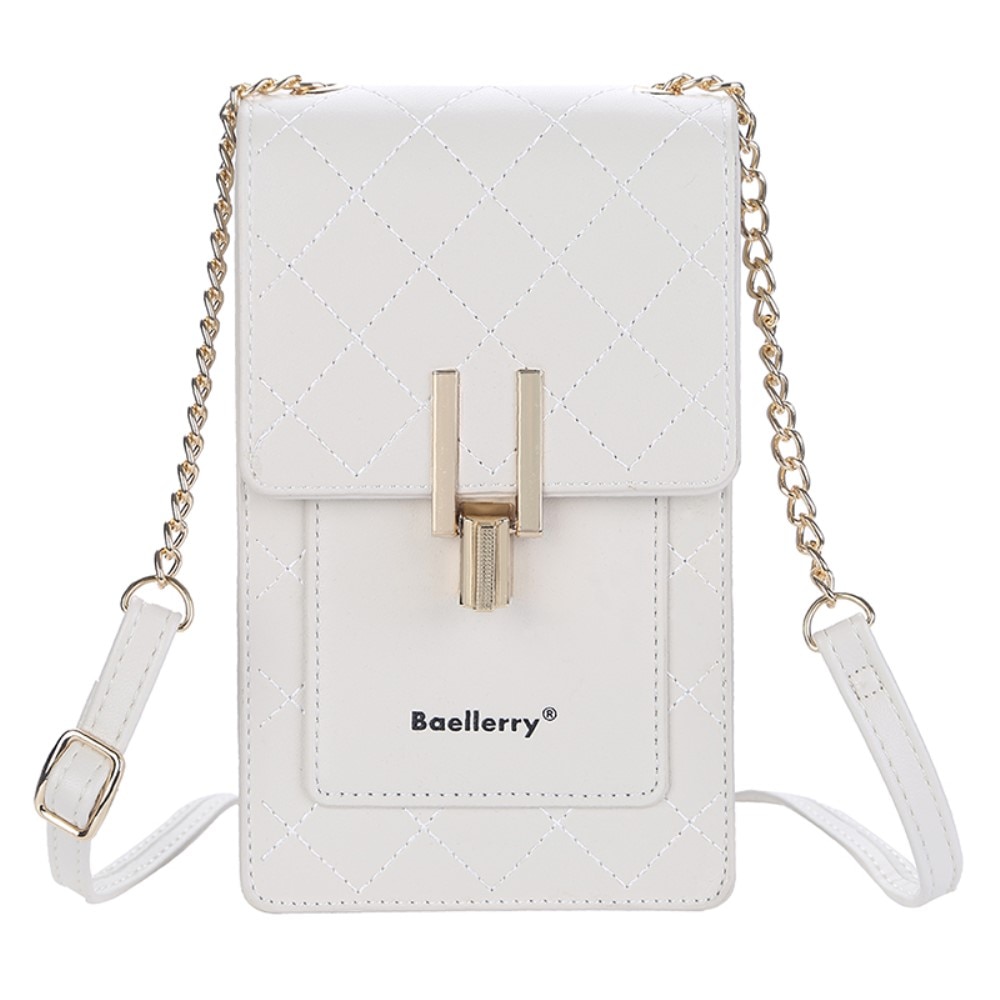 Quilted Crossbody Mini Wallet, blanc