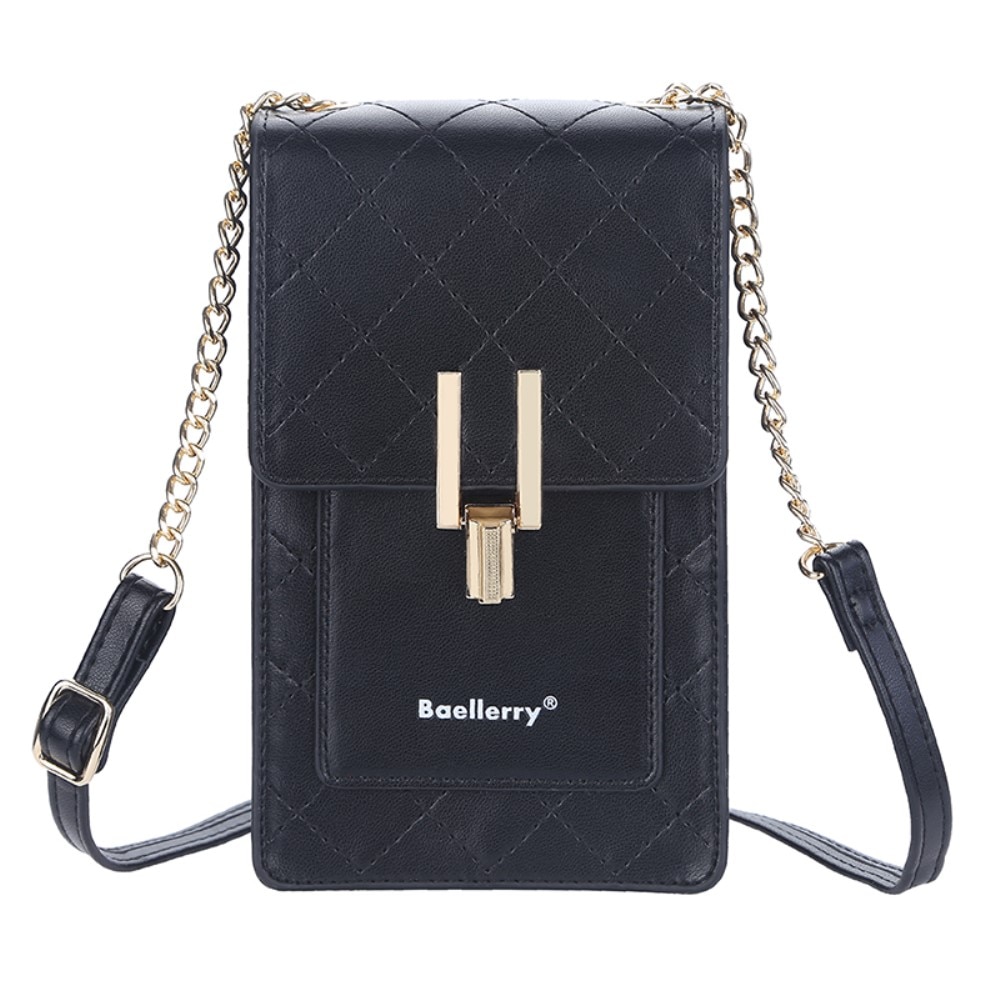 Quilted Crossbody Mini Wallet, noir