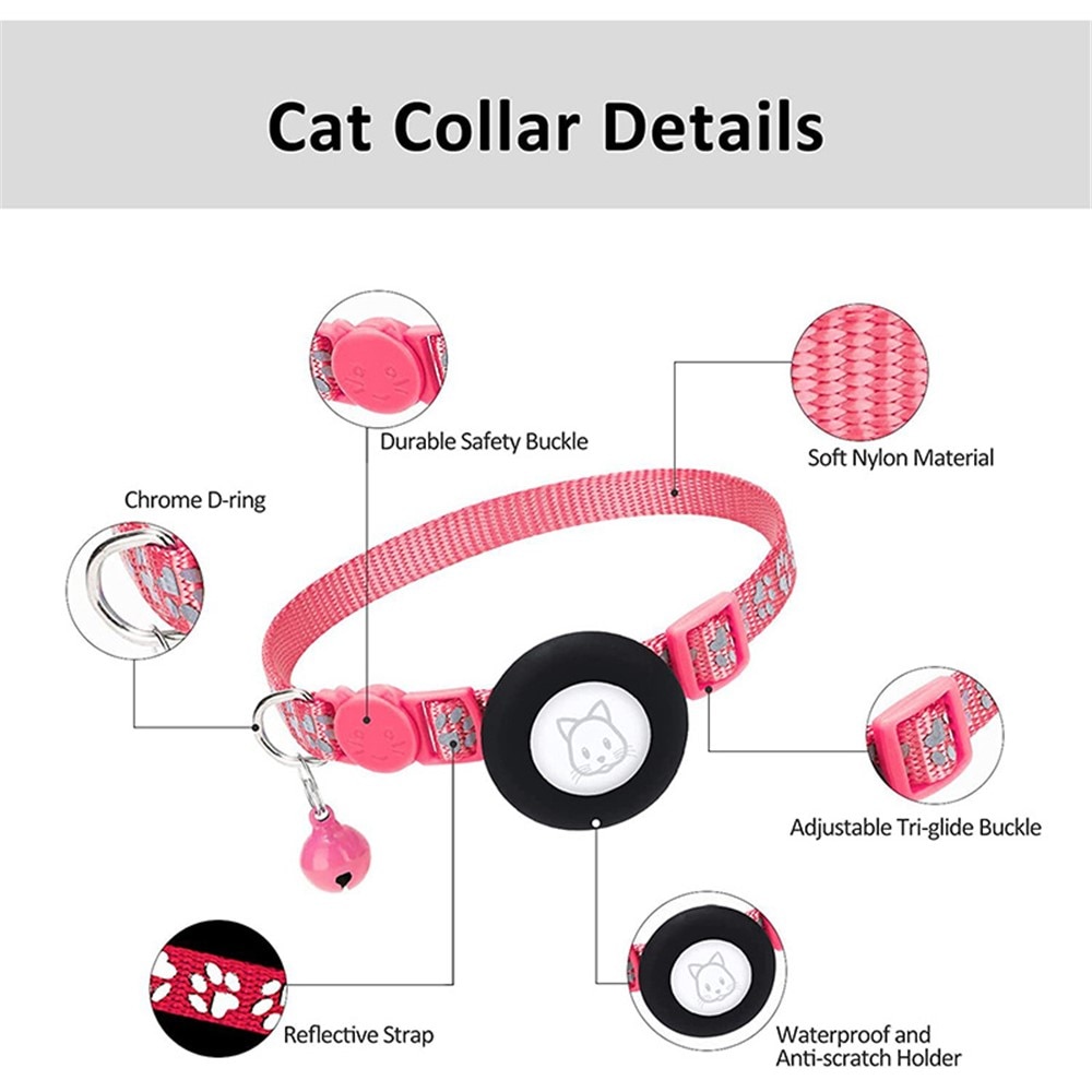 Collier pour chat Apple AirTag empreinte réfléchissante de patte,  Rose