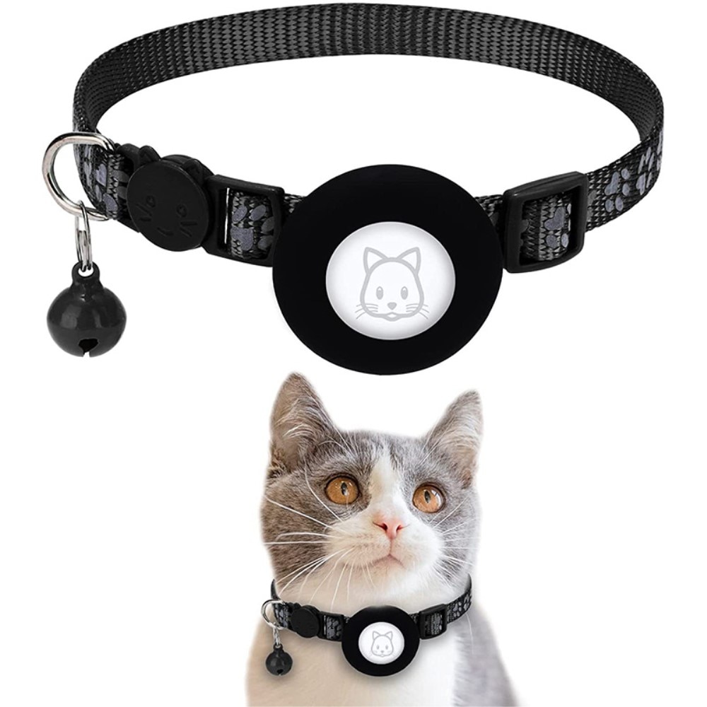 Collier pour chat Apple AirTag empreinte réfléchissante de patte, noir