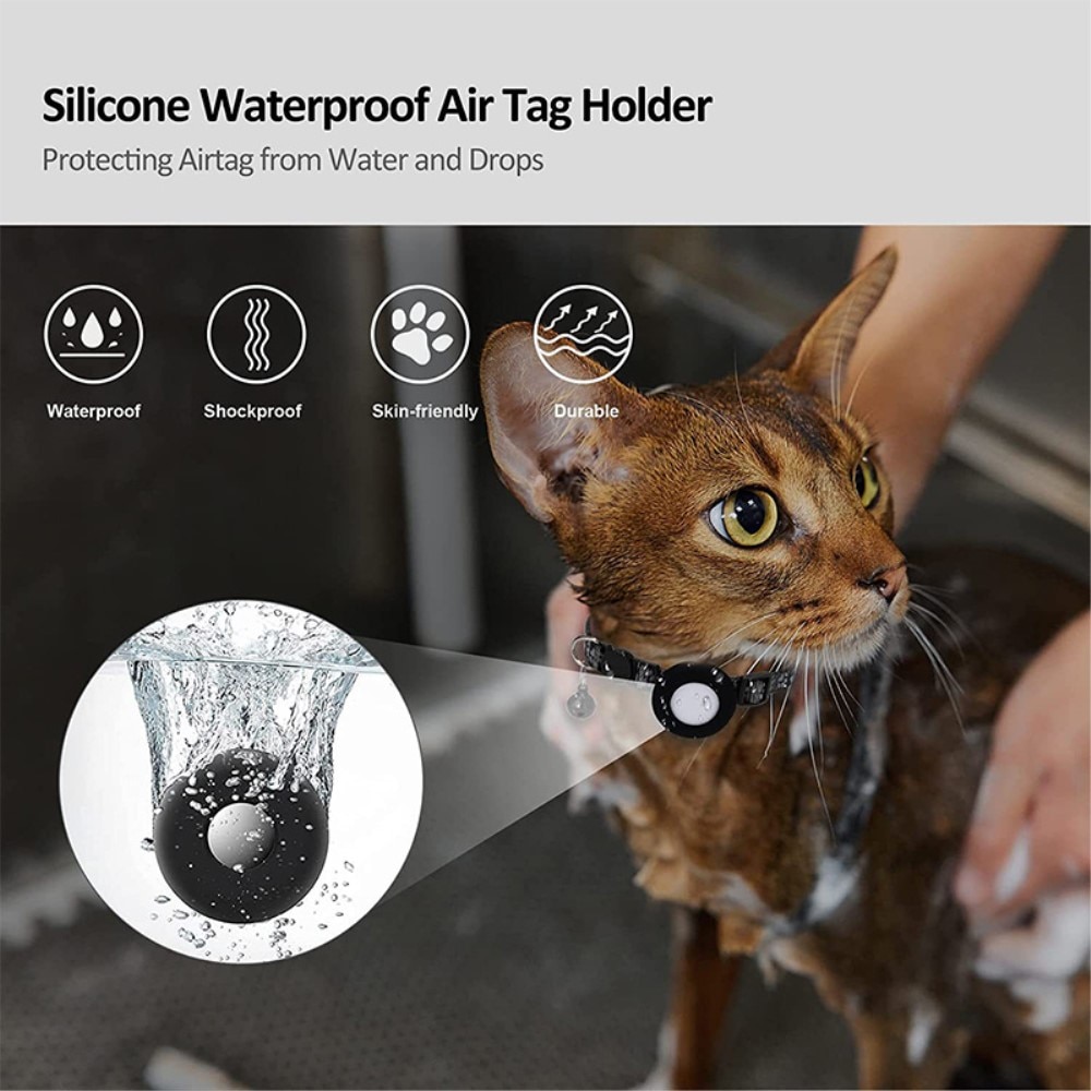 Collier pour chat Apple AirTag empreinte réfléchissante de patte, noir