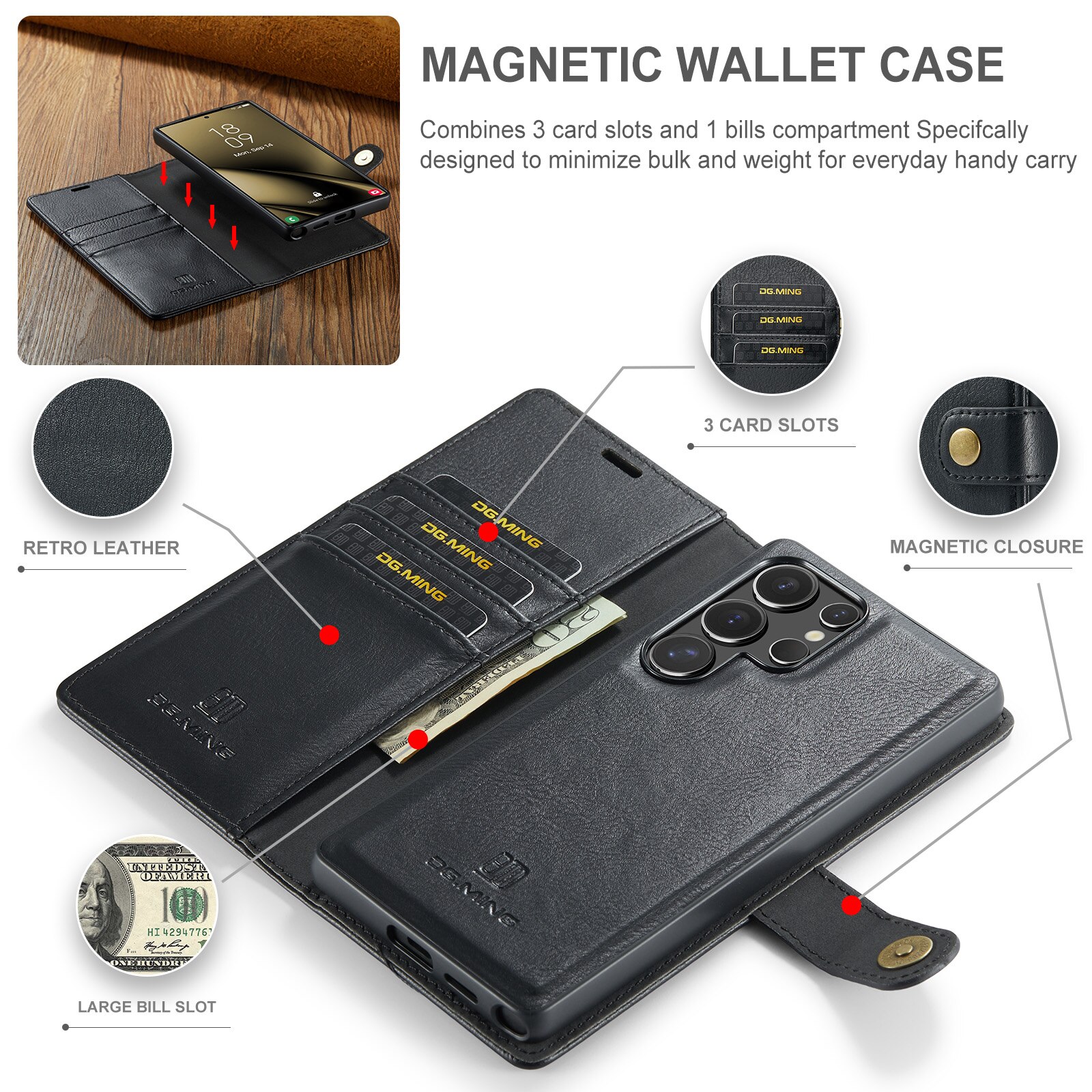Étui portefeuille Magnet Wallet Samsung Galaxy S25 Ultra, Black