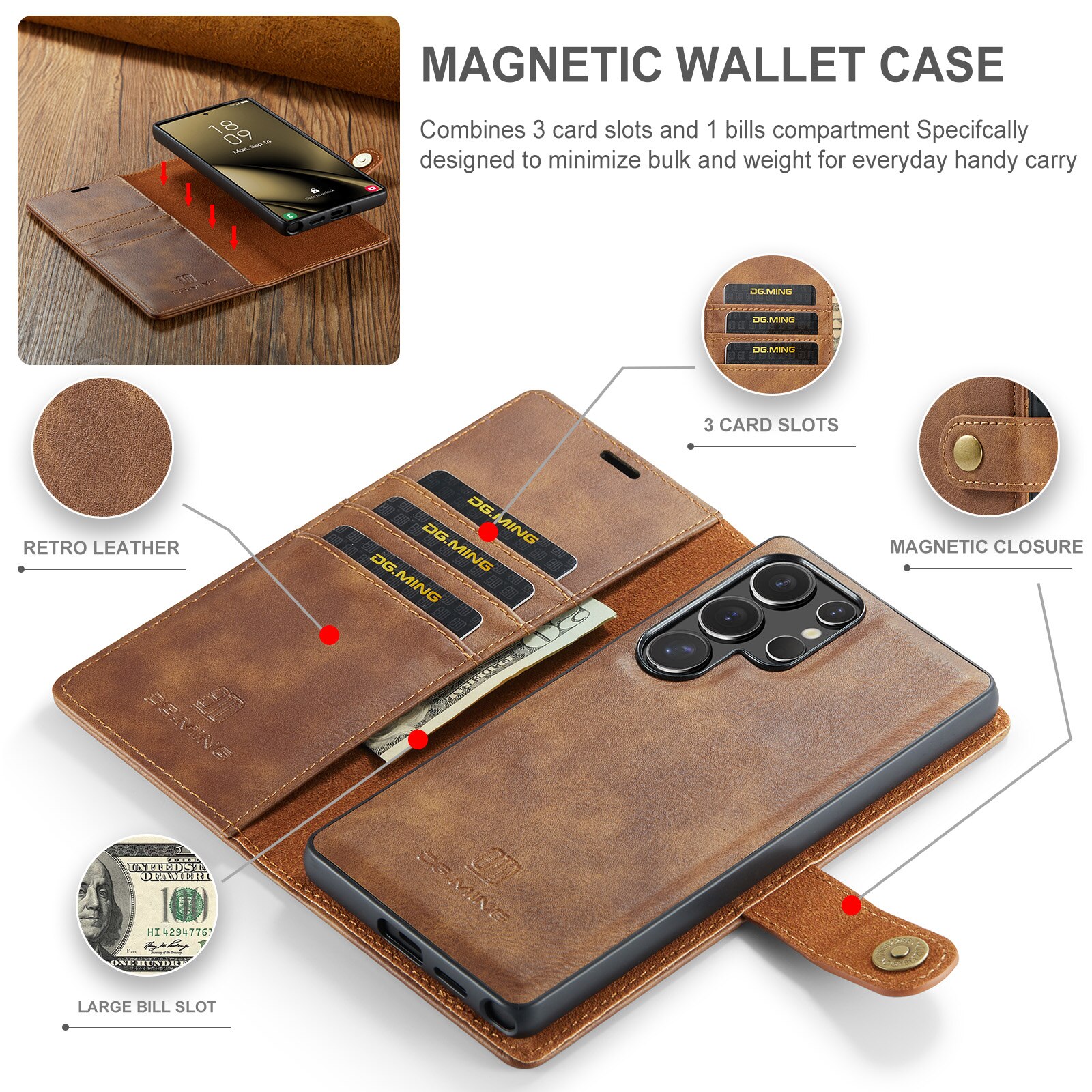 Étui portefeuille Magnet Wallet Samsung Galaxy S25 Ultra, Cognac