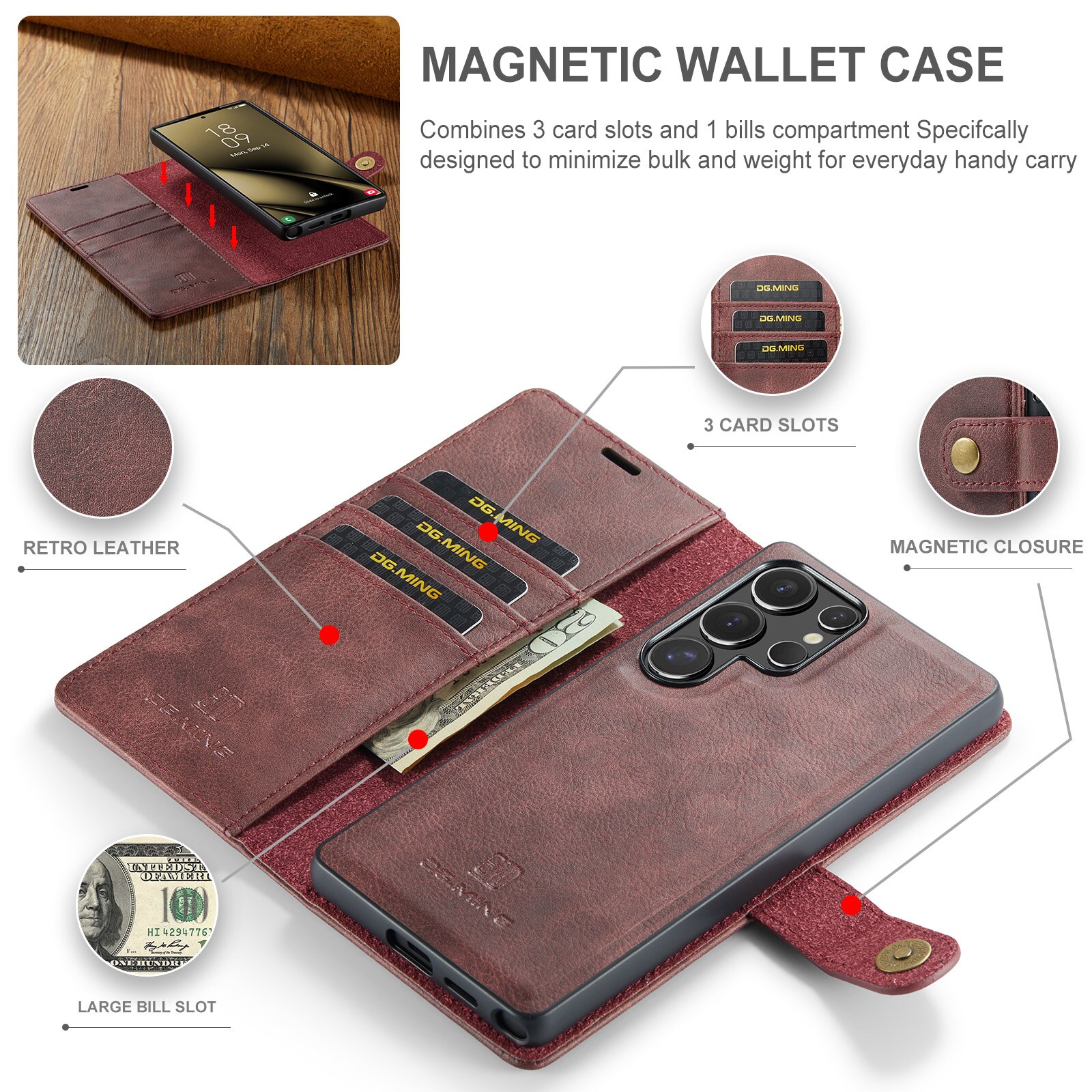 Étui portefeuille Magnet Wallet Samsung Galaxy S25 Ultra, Red