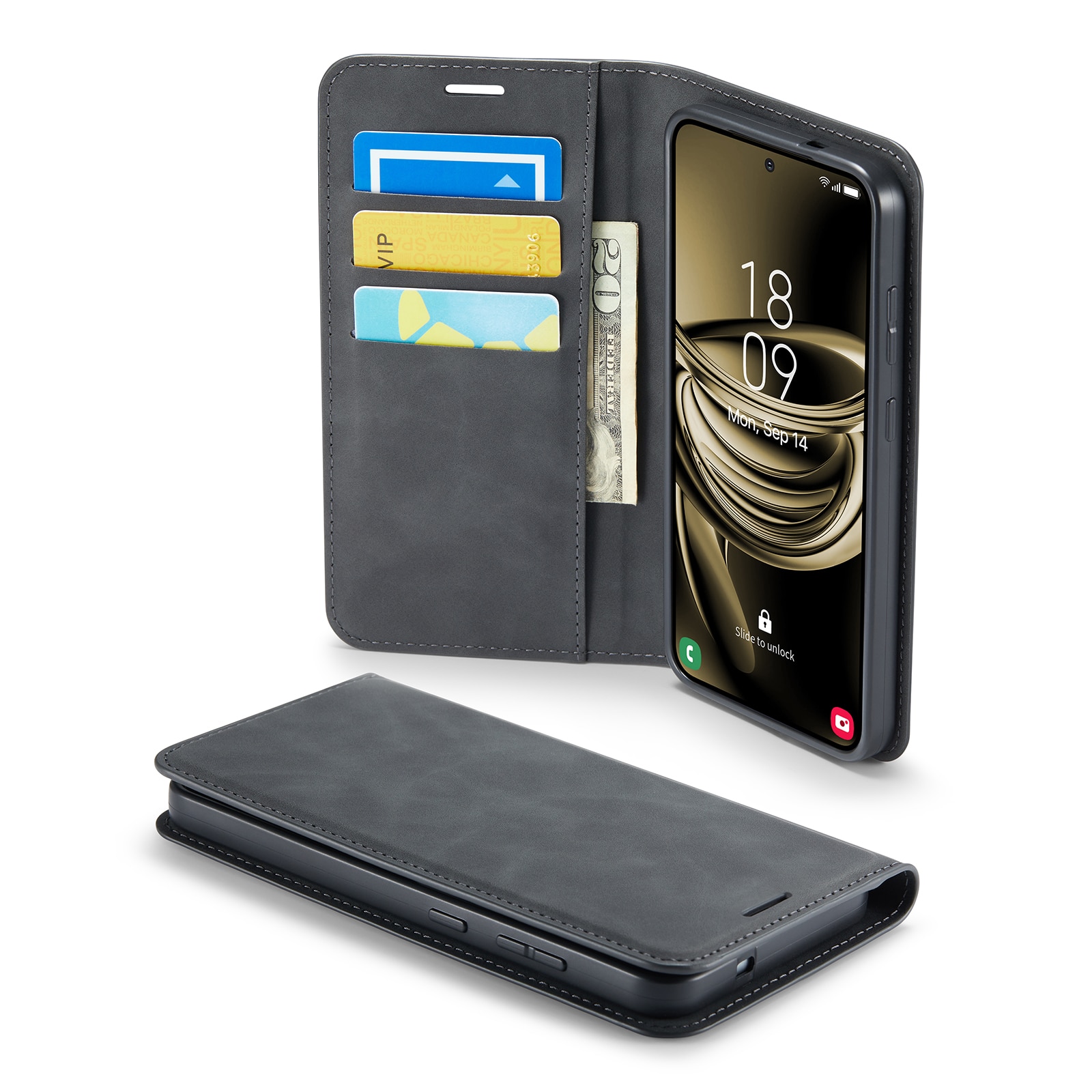 Coque portefeuille mince Samsung Galaxy S25, Noir