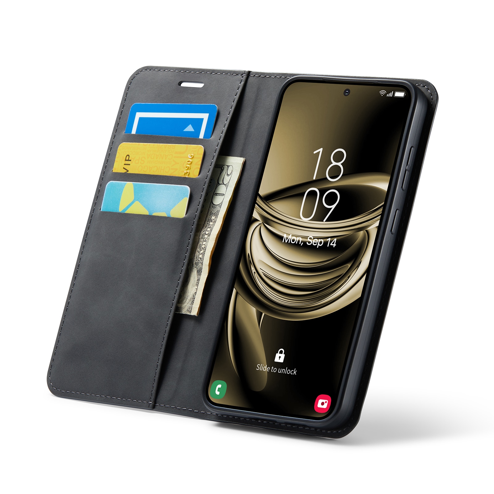 Coque portefeuille mince Samsung Galaxy S25, Noir