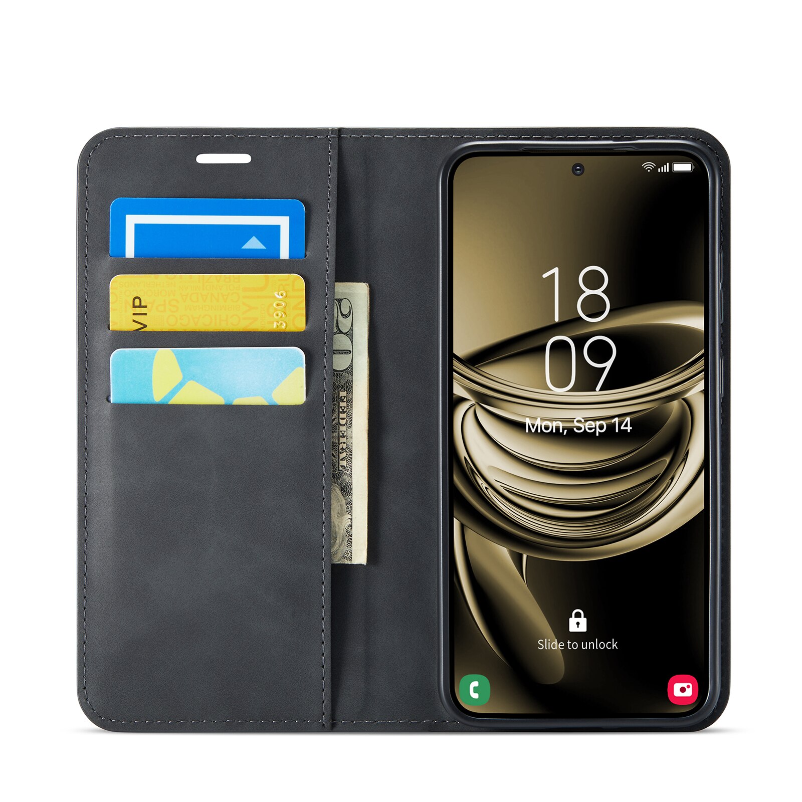 Coque portefeuille mince Samsung Galaxy S25, Noir