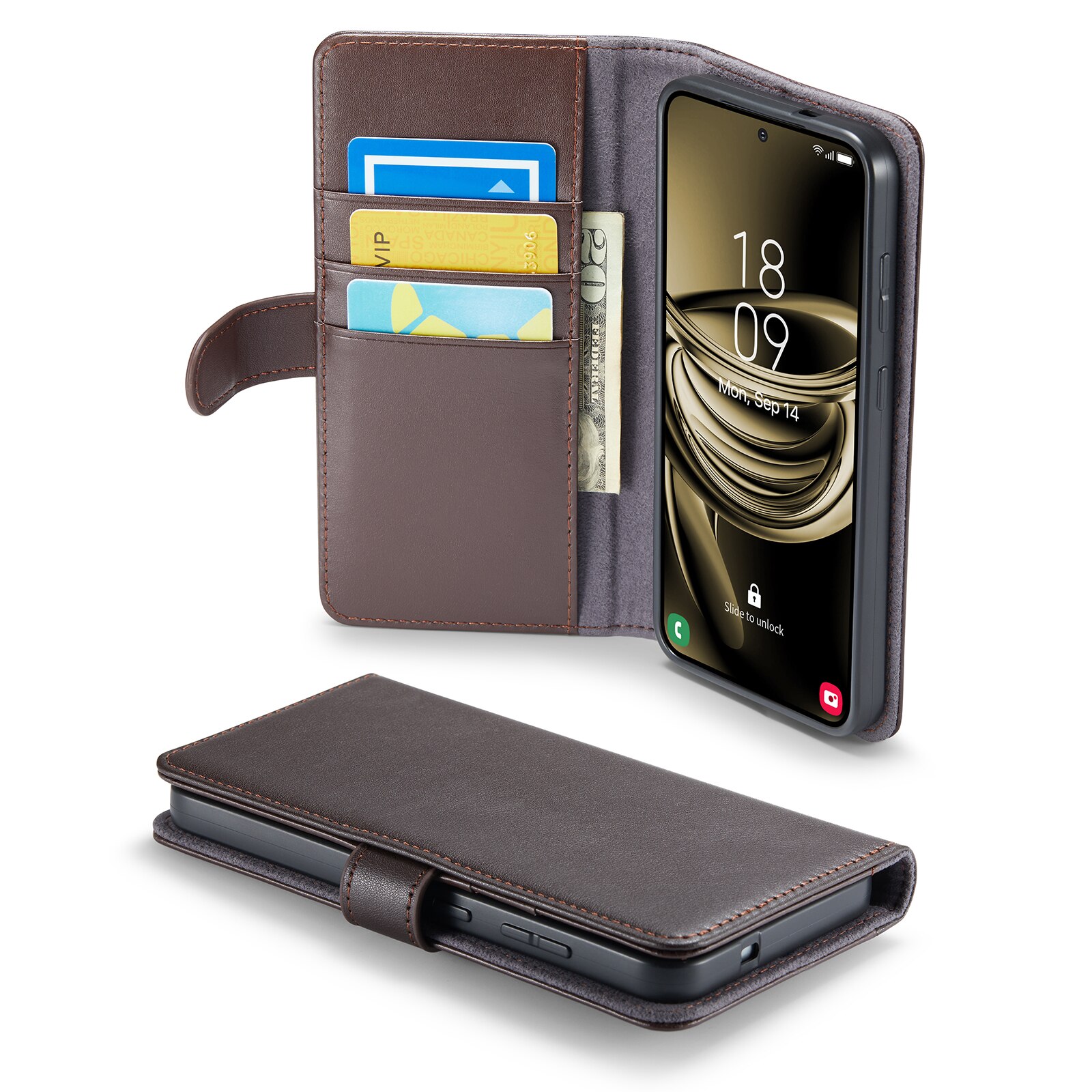 Étui en cuir veritable Samsung Galaxy S25, Marron