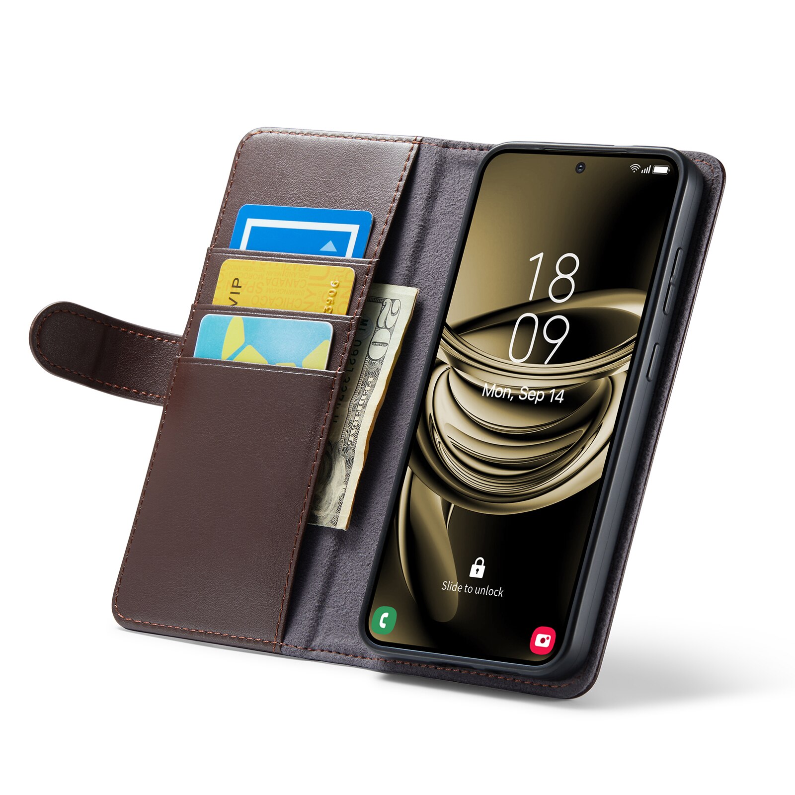 Étui en cuir veritable Samsung Galaxy S25, Marron