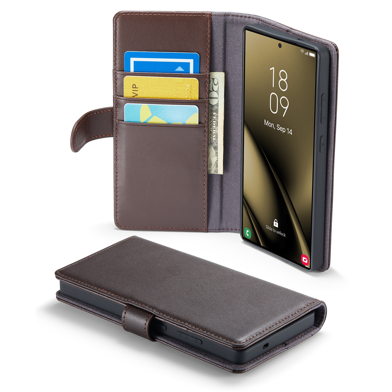 Étui en cuir veritable Samsung Galaxy S25 Ultra, Marron