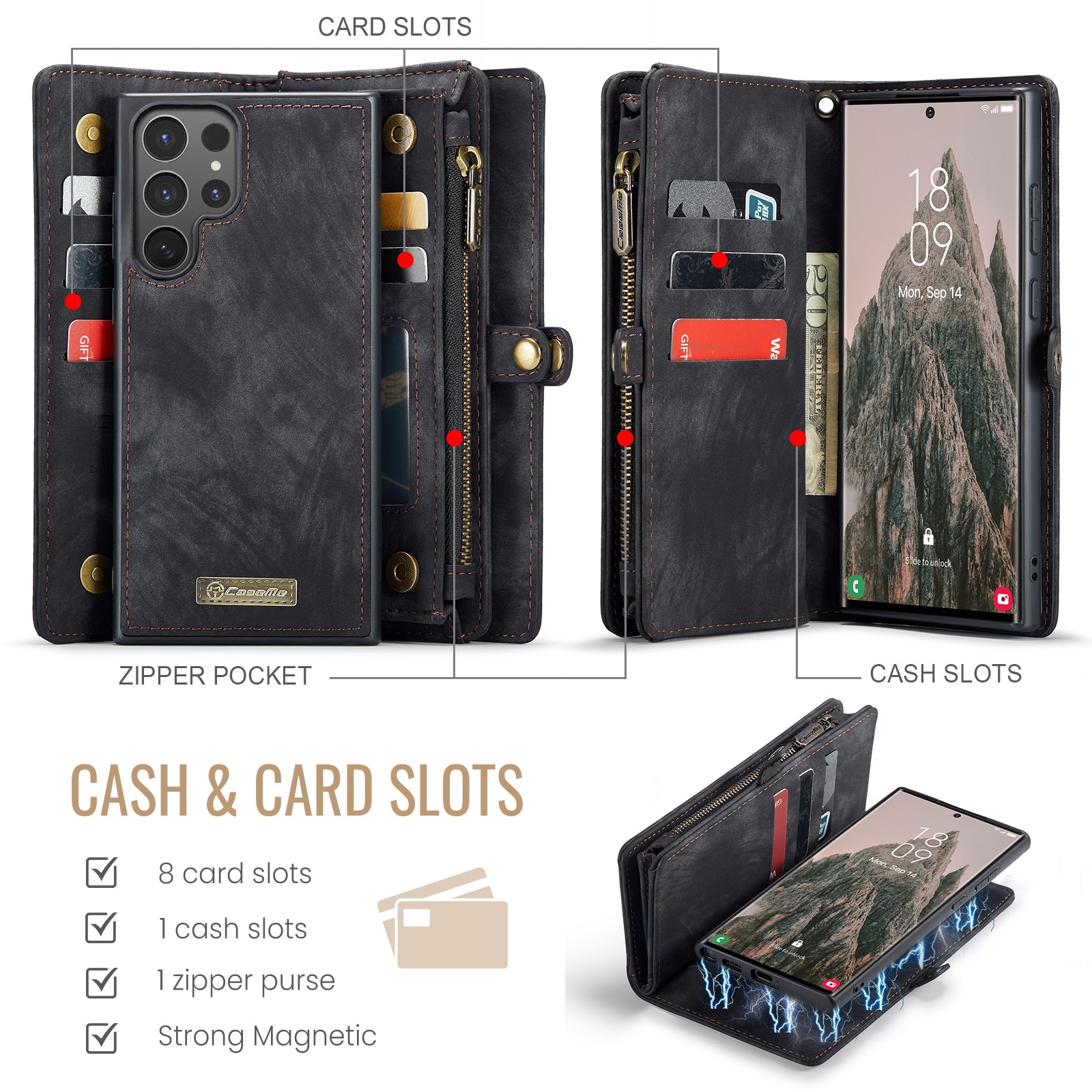 Étui portefeuille multi-cartes Samsung Galaxy S25 Ultra, Gris