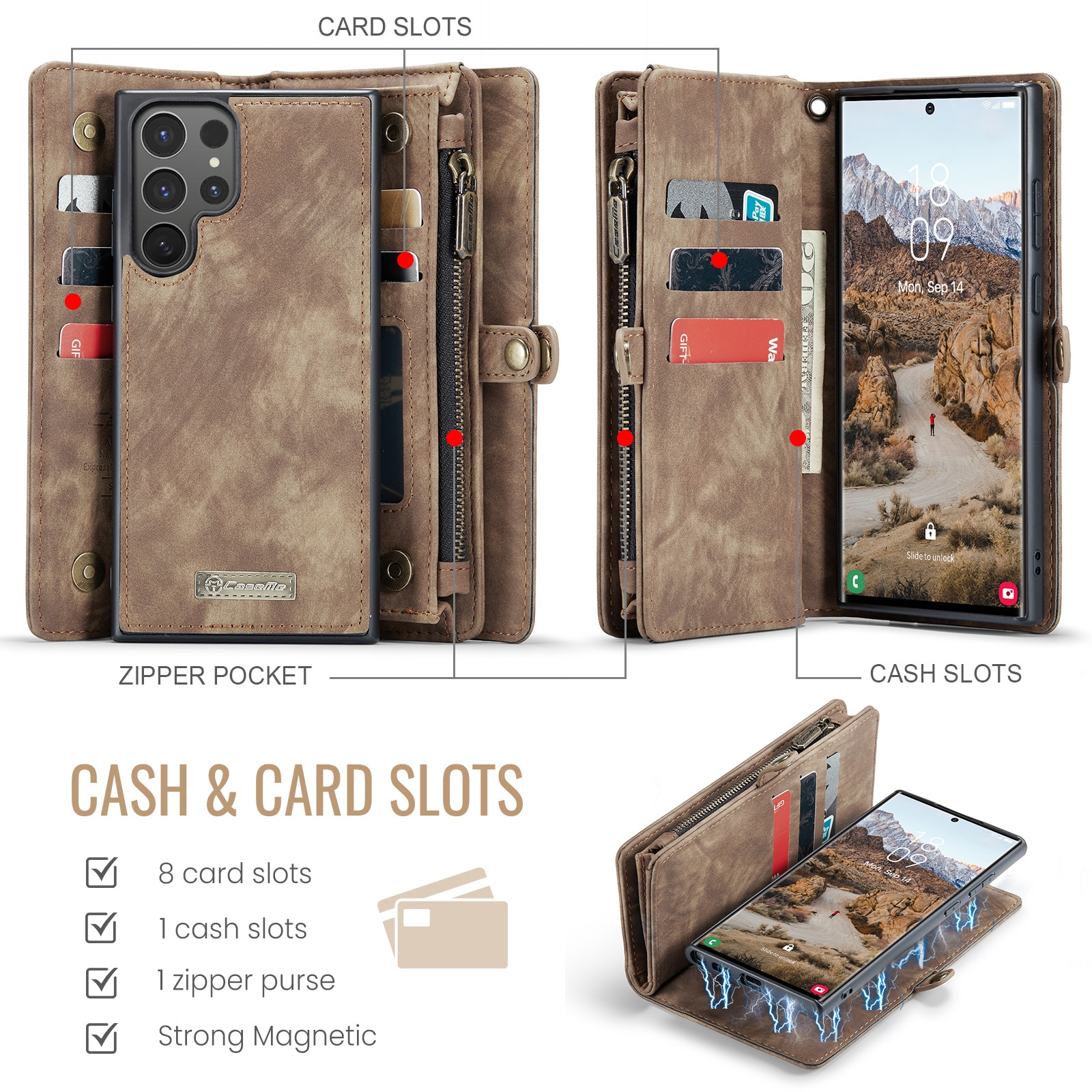 Étui portefeuille multi-cartes Samsung Galaxy S25 Ultra, Marron