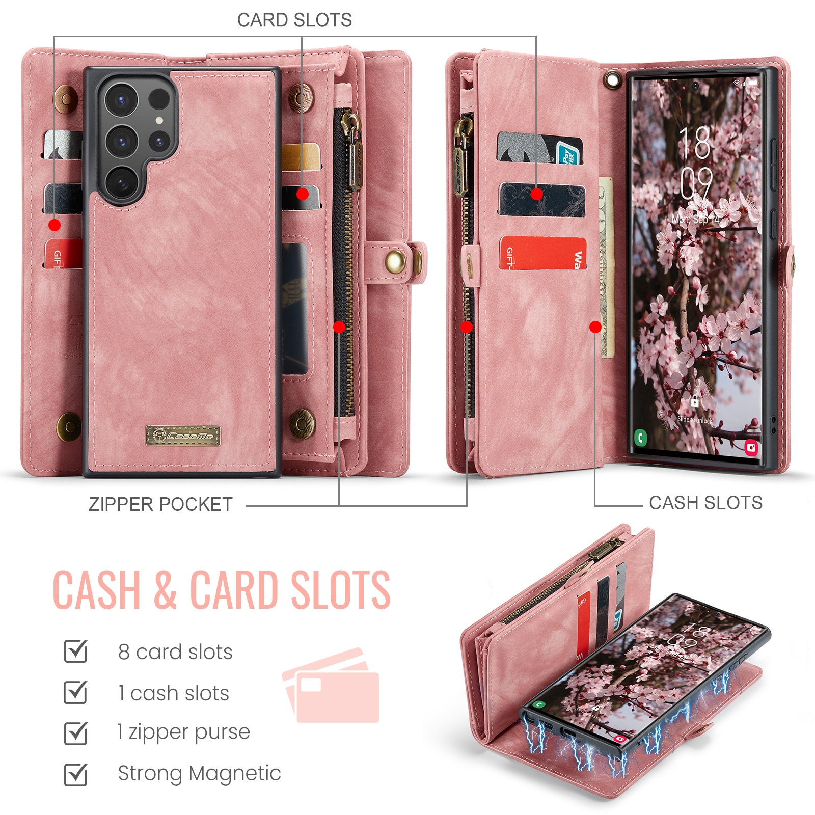 Étui portefeuille multi-cartes Samsung Galaxy S25 Ultra, Rose