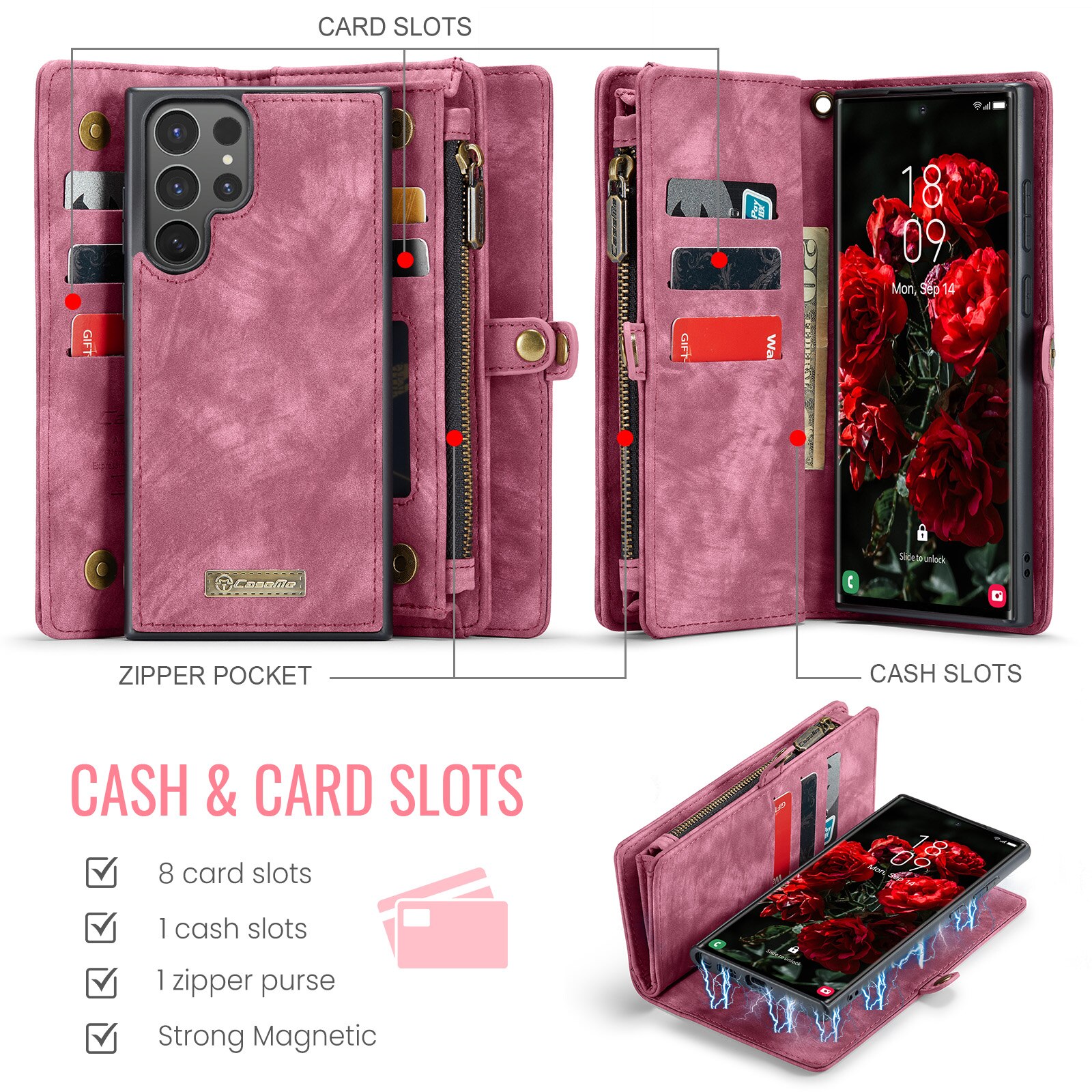 Étui portefeuille multi-cartes Samsung Galaxy S25 Ultra, Rouge