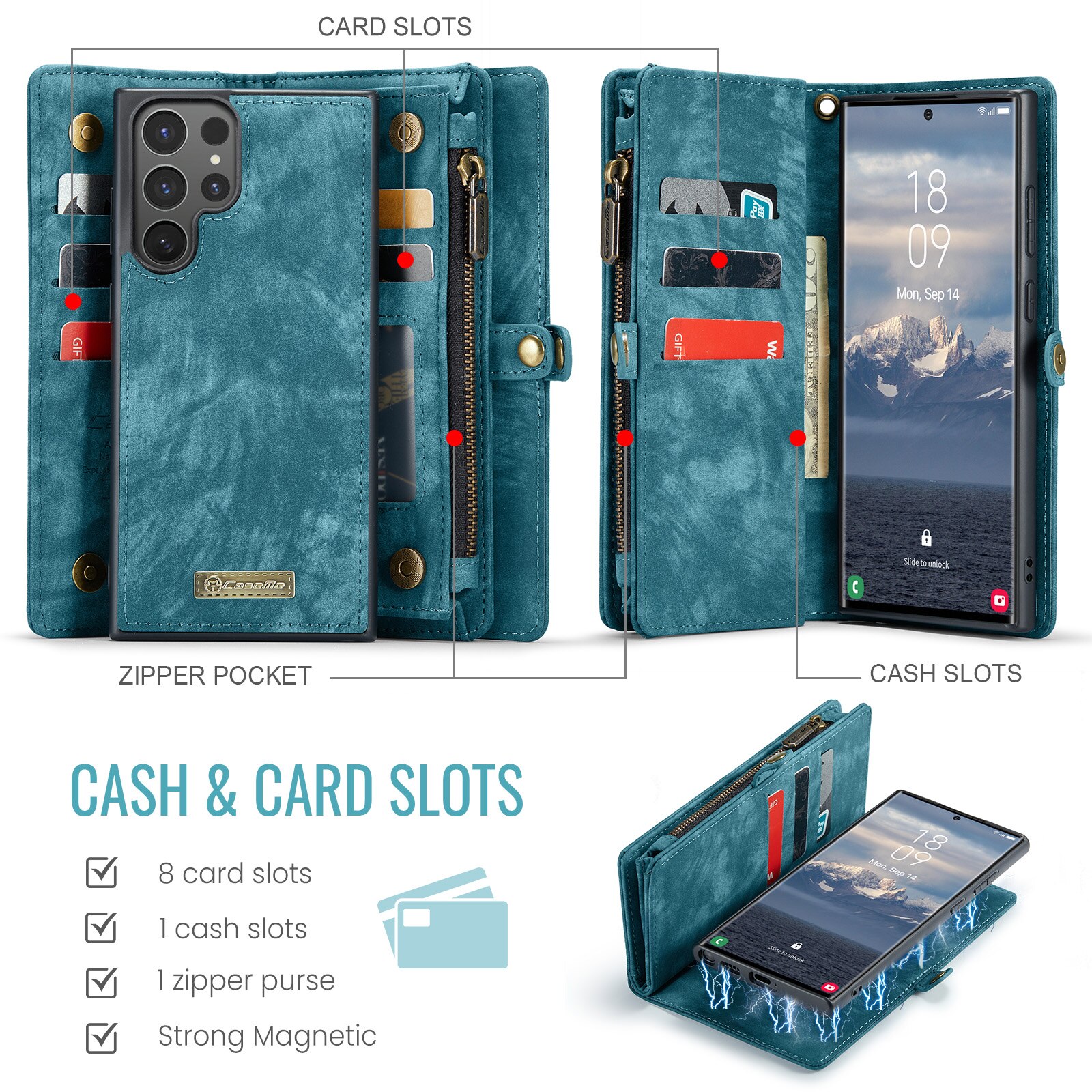 Étui portefeuille multi-cartes Samsung Galaxy S25 Ultra, Bleu