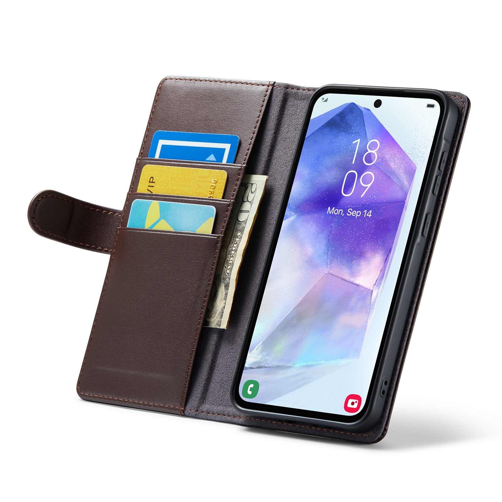 Étui en cuir veritable Samsung Galaxy A56, Marron