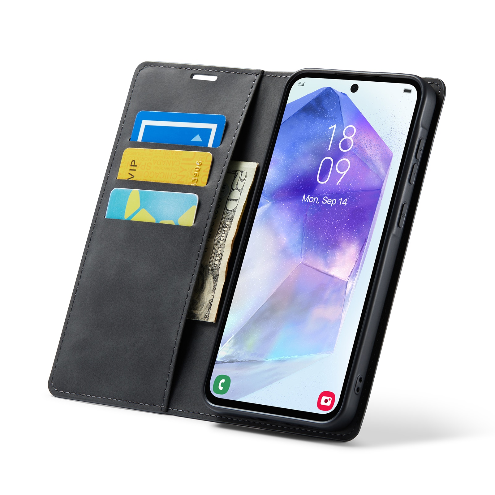 Coque portefeuille mince Samsung Galaxy A56, Noir