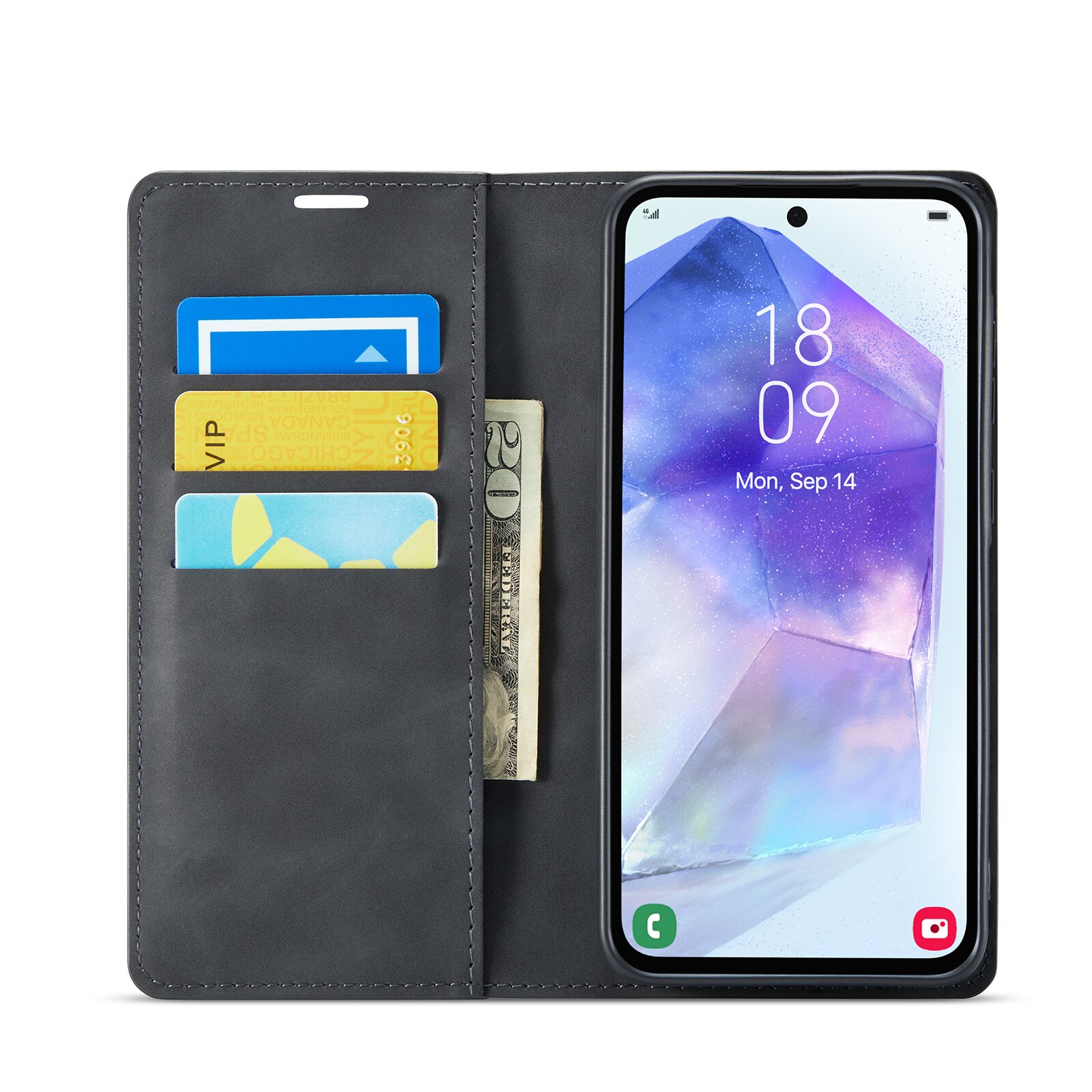 Coque portefeuille mince Samsung Galaxy A56, Noir