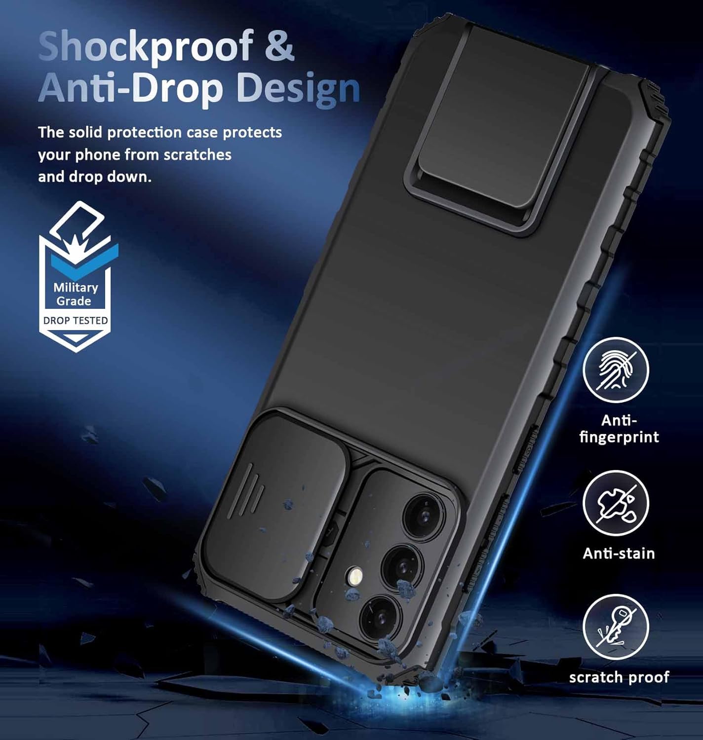 Coque Kickstand avec Protège Caméra Samsung Galaxy S25, Noir
