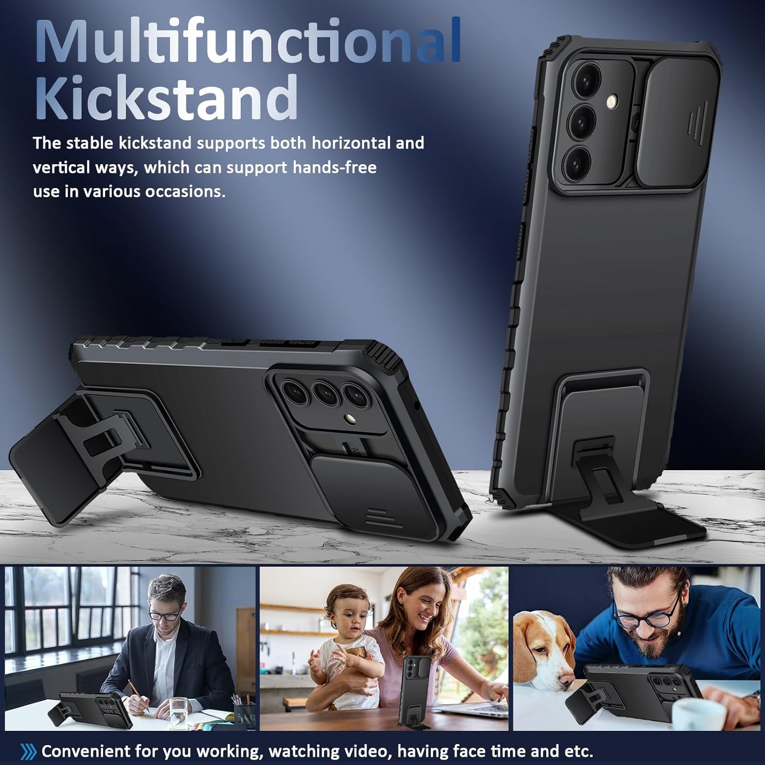Coque Kickstand avec Protège Caméra Samsung Galaxy S25, Noir