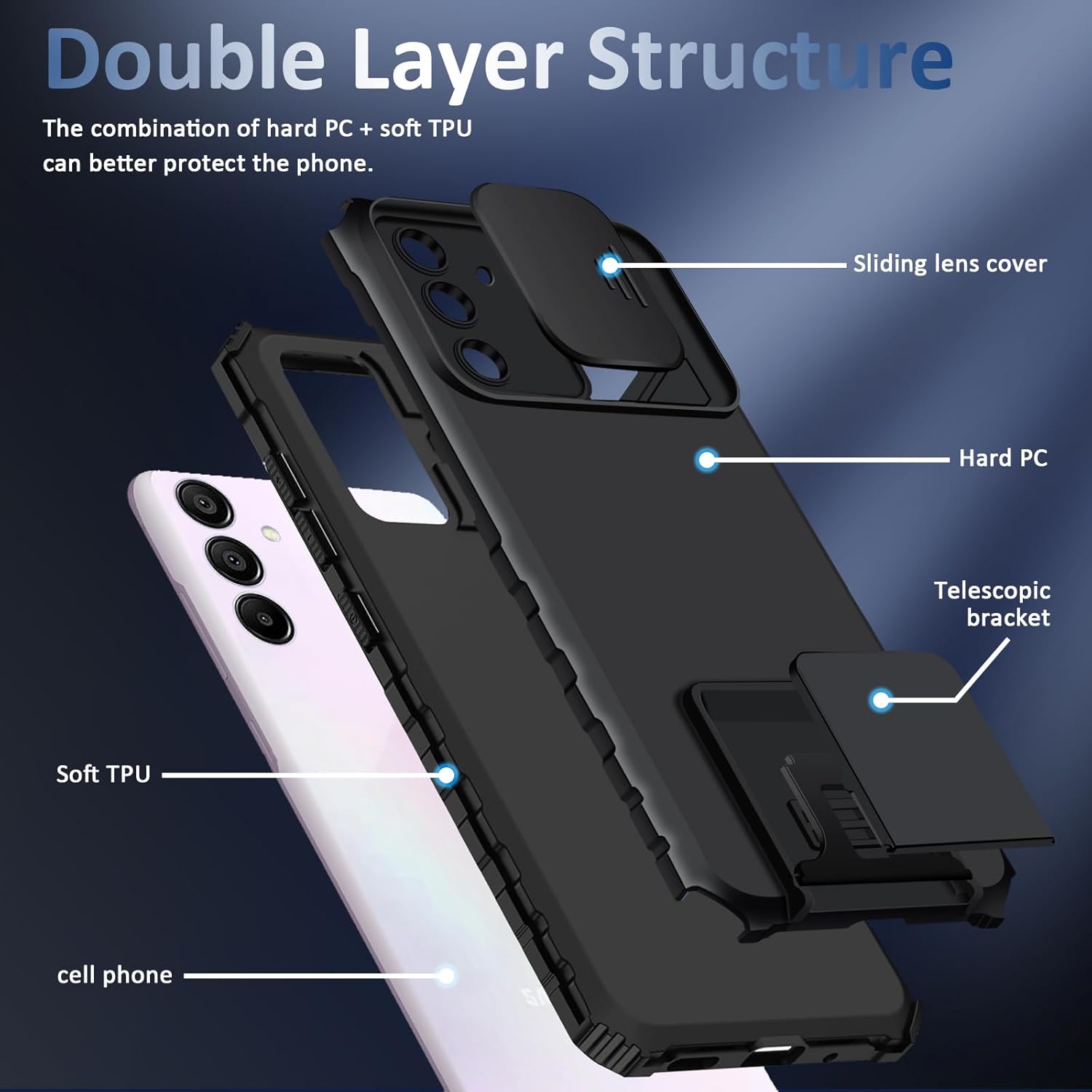 Coque Kickstand avec Protège Caméra Samsung Galaxy S25, Noir