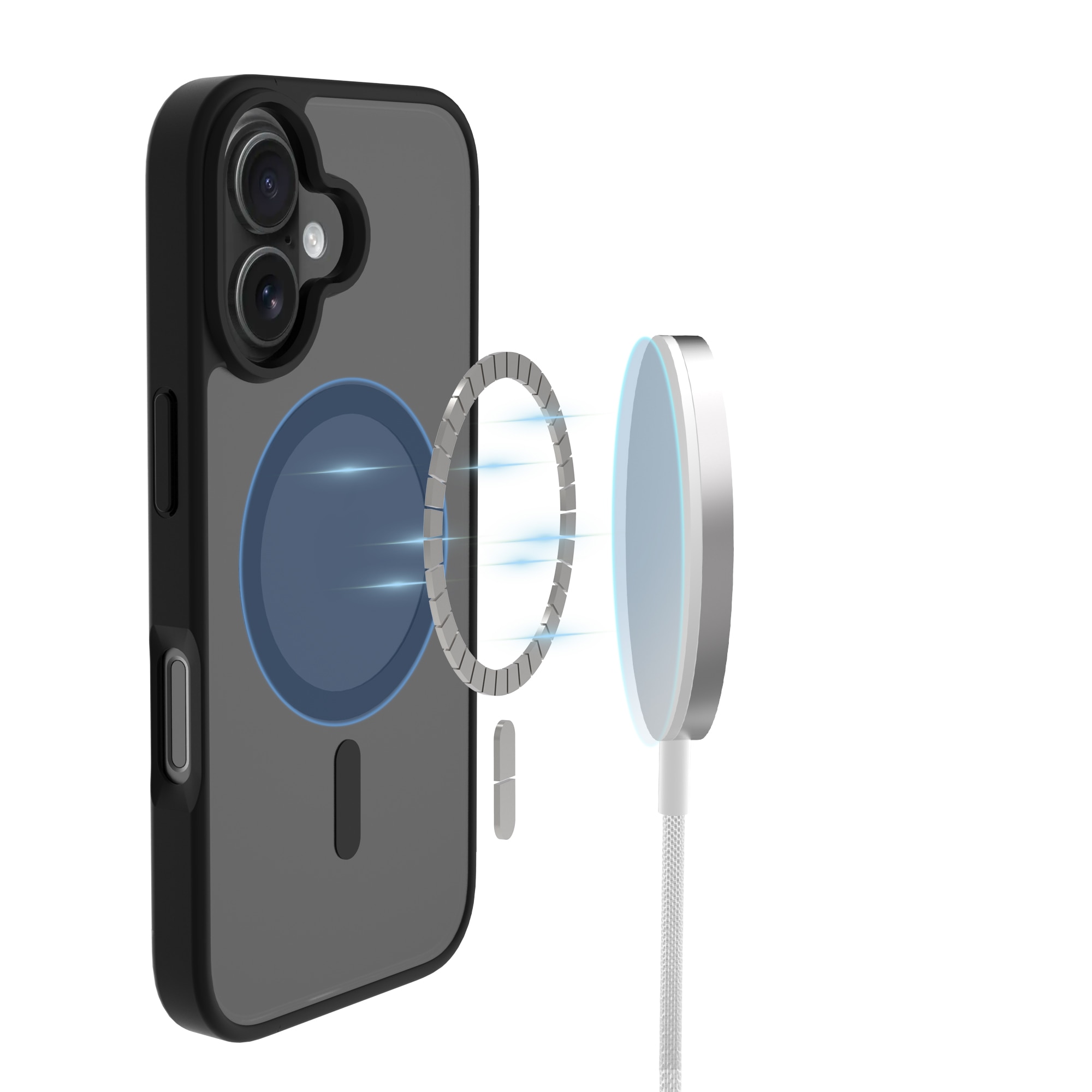 Coque Magnetic Hybrid iPhone 16, Frosted Black