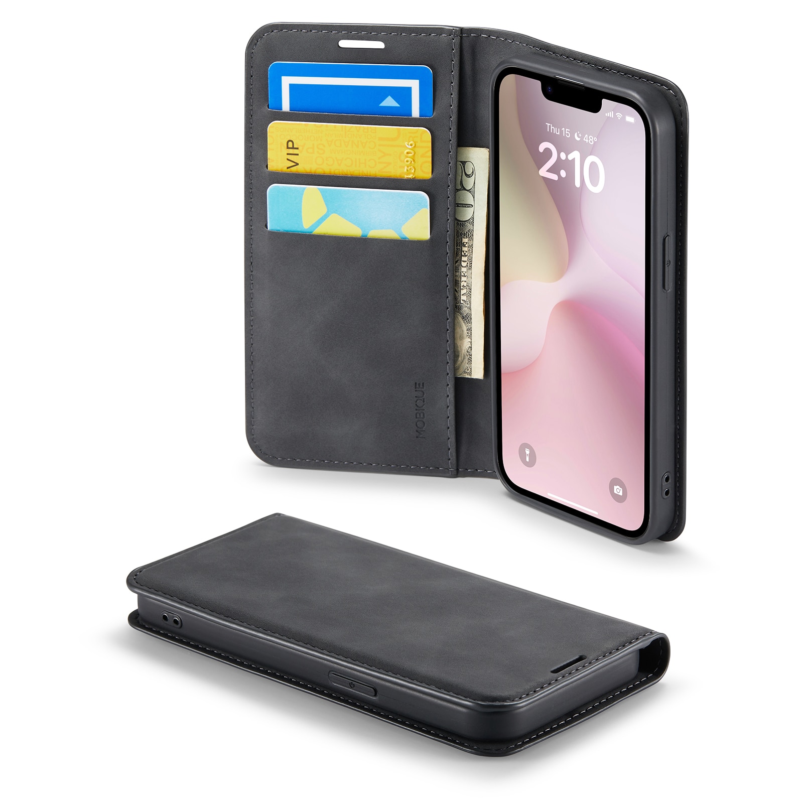 Coque portefeuille mince iPhone 16e, Noir